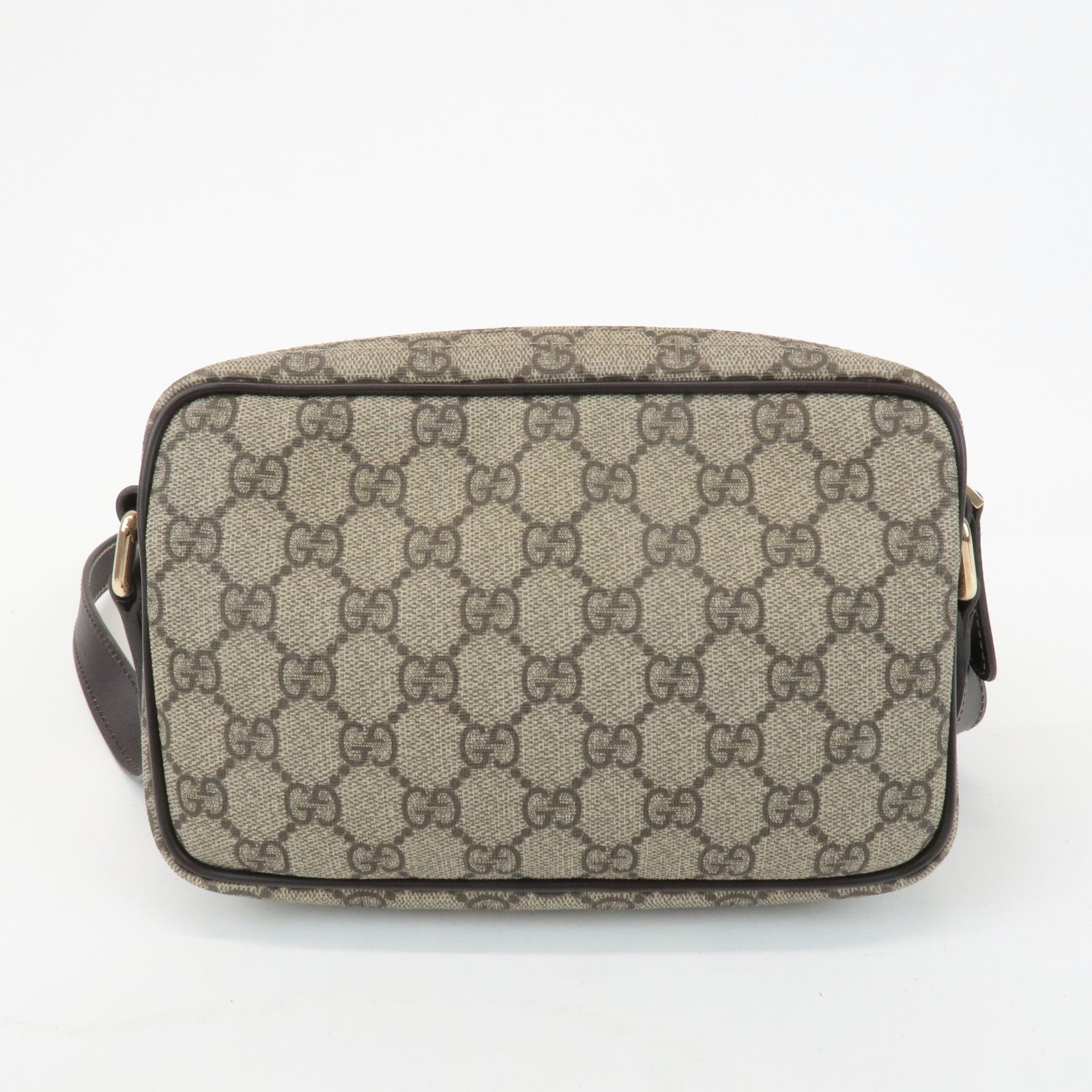 GUCCI GG Supreme Leather Shoulder Bag Beige Dark Brown 201447 Used