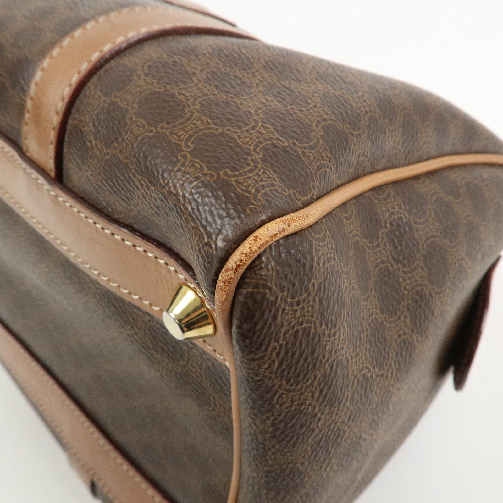 CELINE Macadam Logo PVC Leather Boston Bag Hand Bag Brown