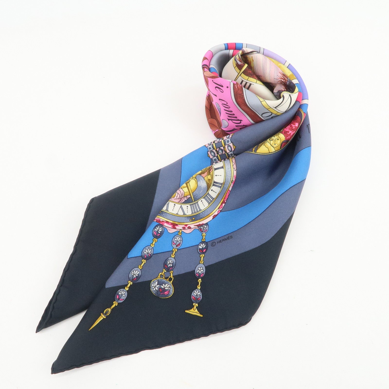 HERMES Carre90 Silk100% Parmi les fleurs je compte les heures Scarf