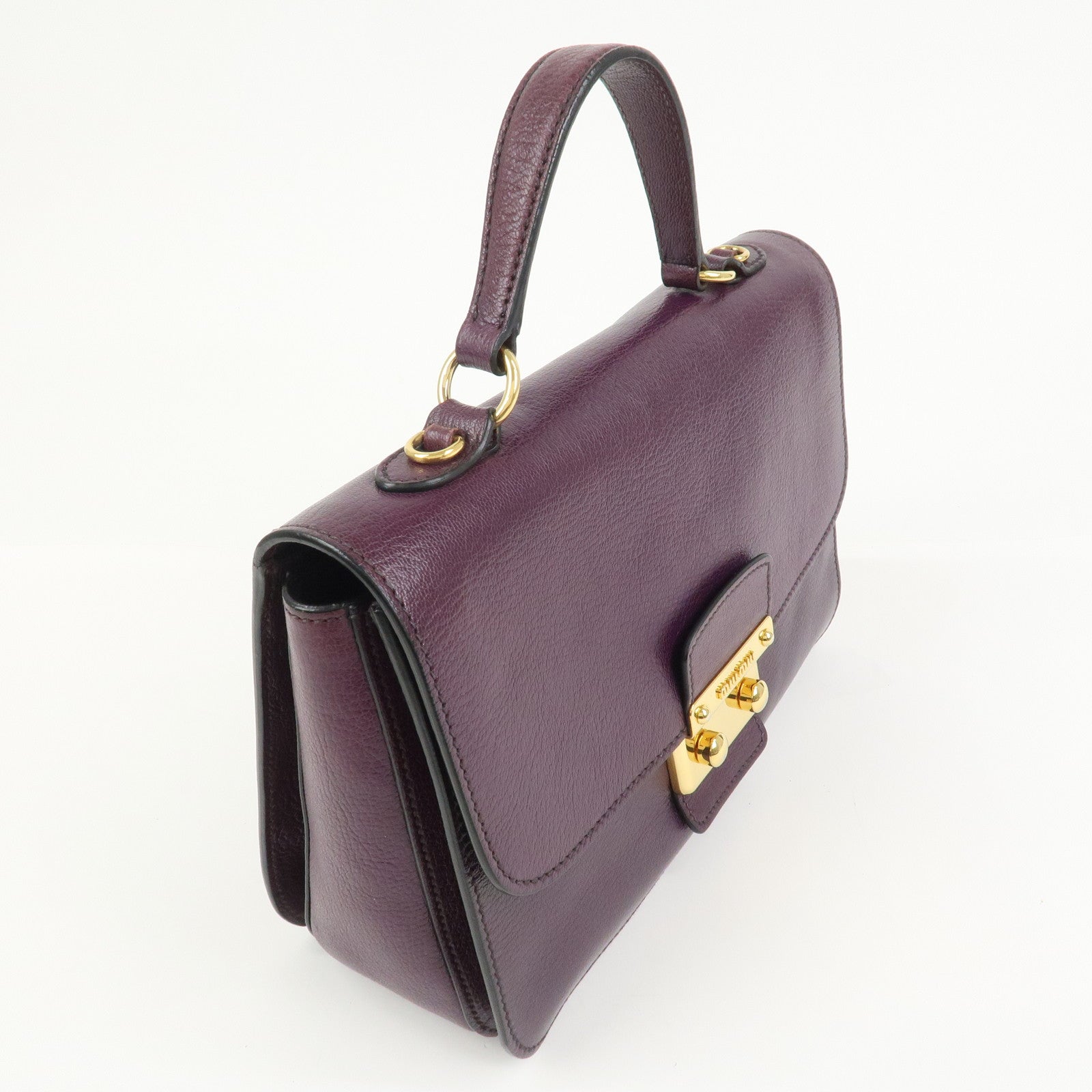MIU MIU Logo Leather 2Way Shoulder Bag Hand Bag Purple RN0726