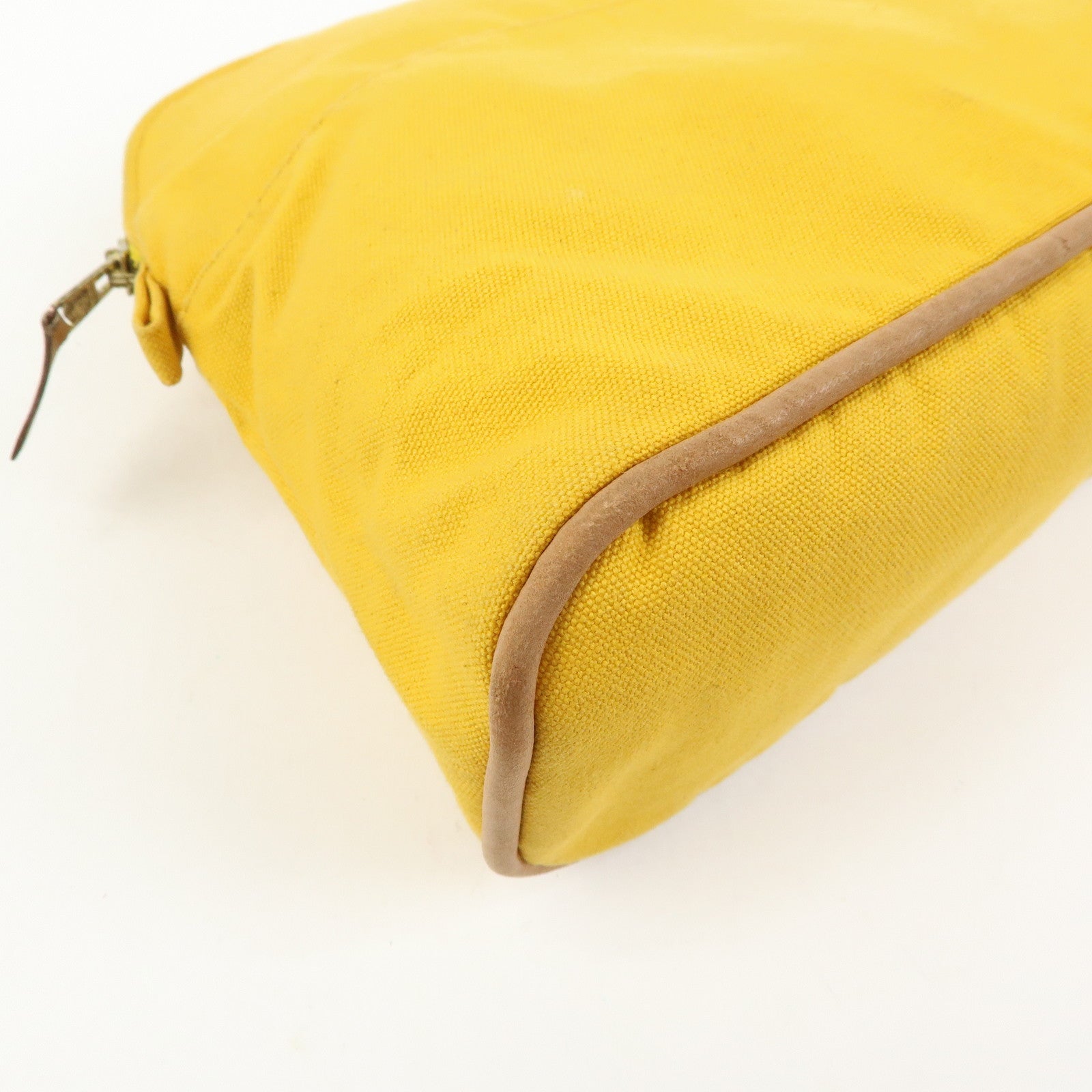 HERMES Bolide MM Canvas Leather Pouch Cosmetic Pouch Yellow