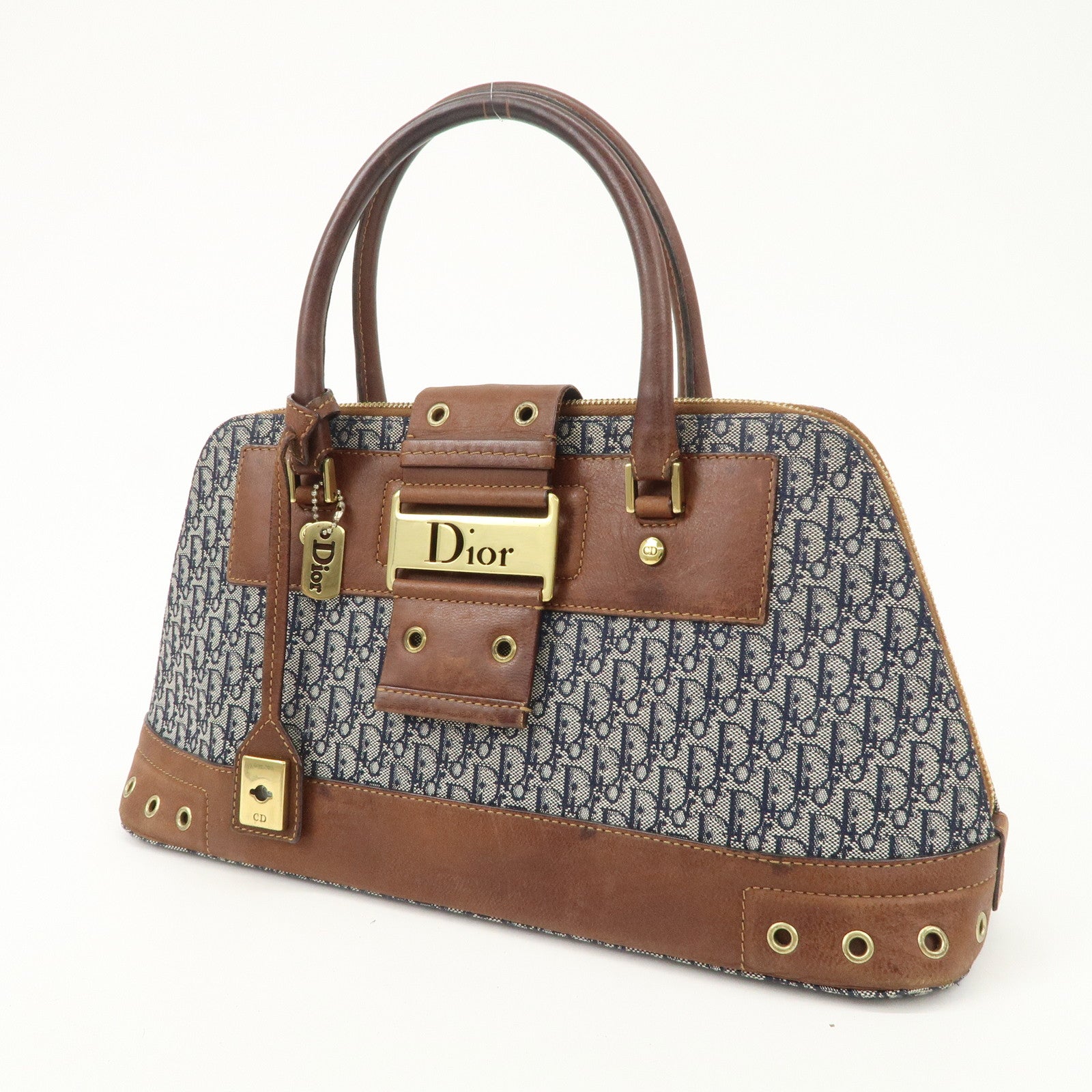 Christian Dior Street Chic Trotter Canvas Leather Hand Bag Brown