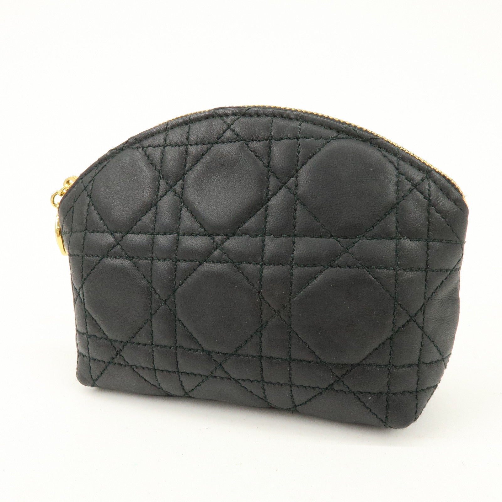 Christian Dior Cannage Lamb Skin Pouch Cosmetic Pouch Black