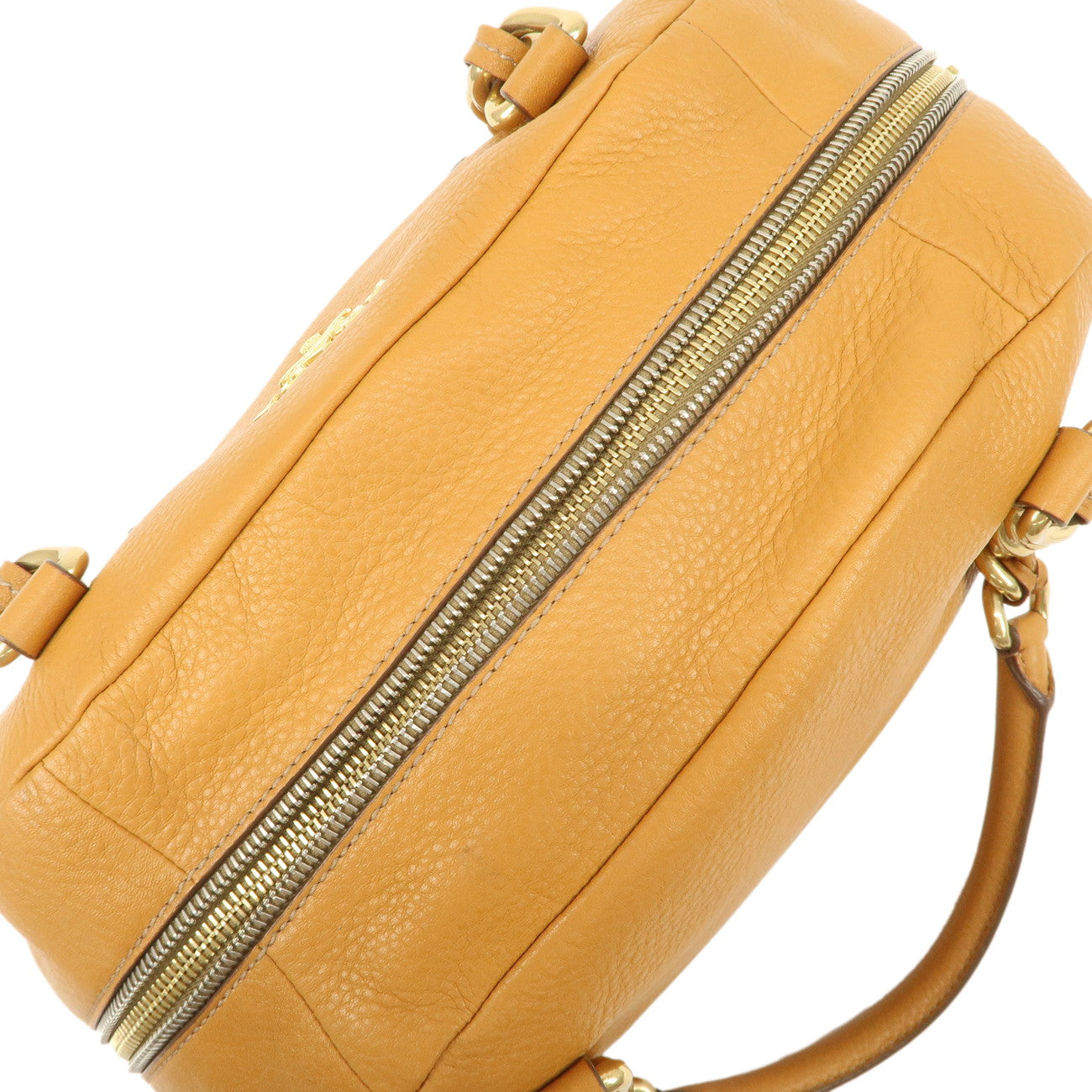 PRADA Logo Leather Chain Shoulder Bag Boston Bag Hand Bag Camel BL0692 Used