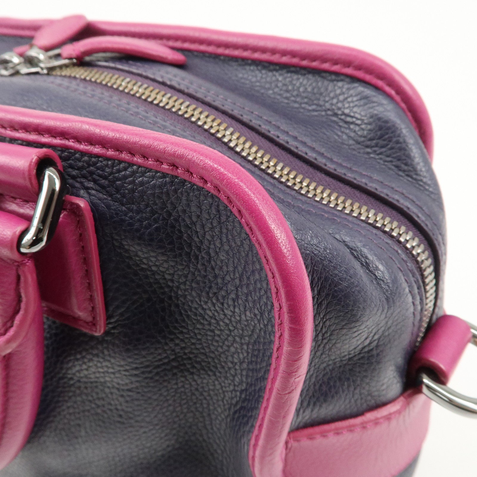 LOEWE Cruz Leather 2Way Hand Bag Navy Purple Used