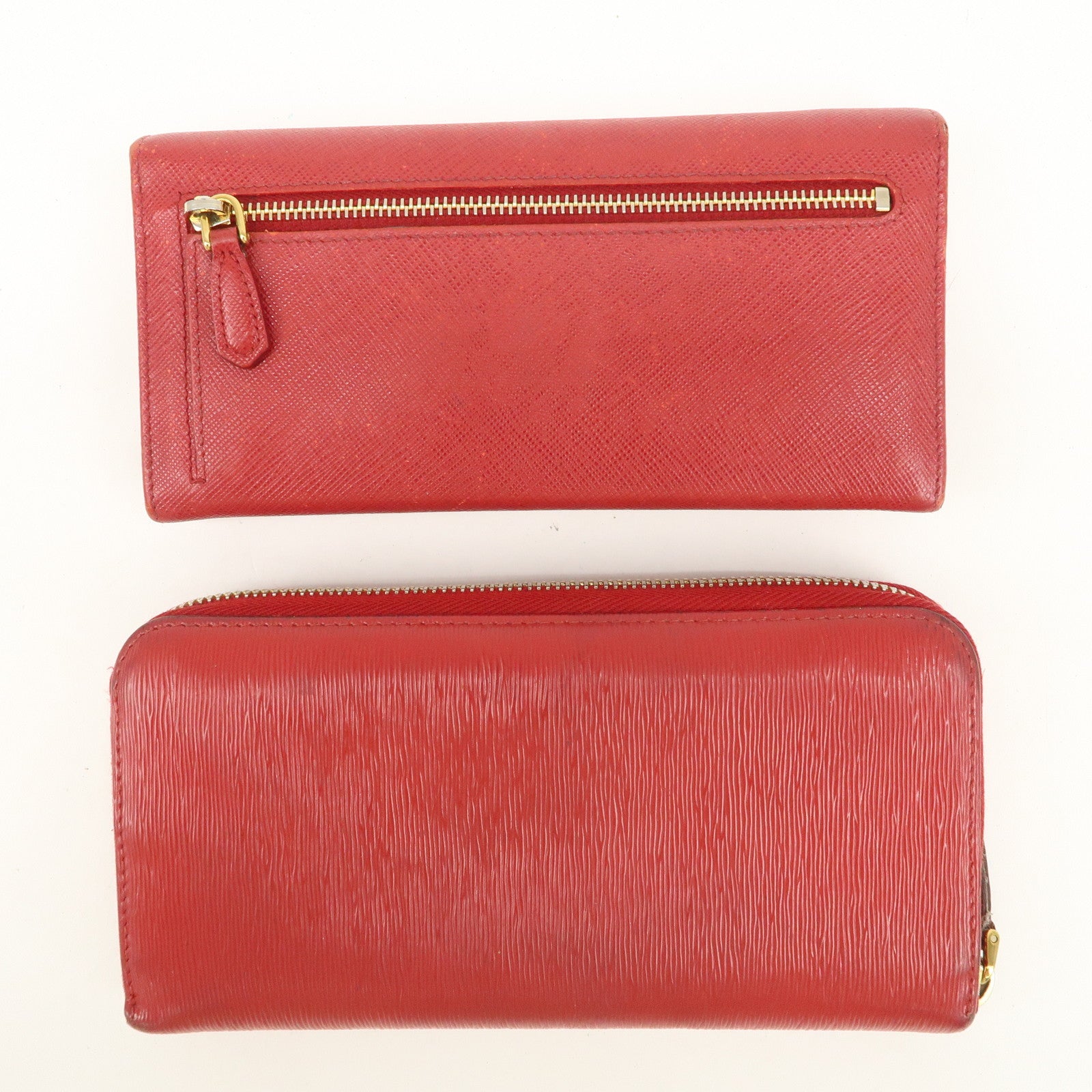 PRADA Saffiano Leather Set of 2 Long Wallet Red 1MH132 Used