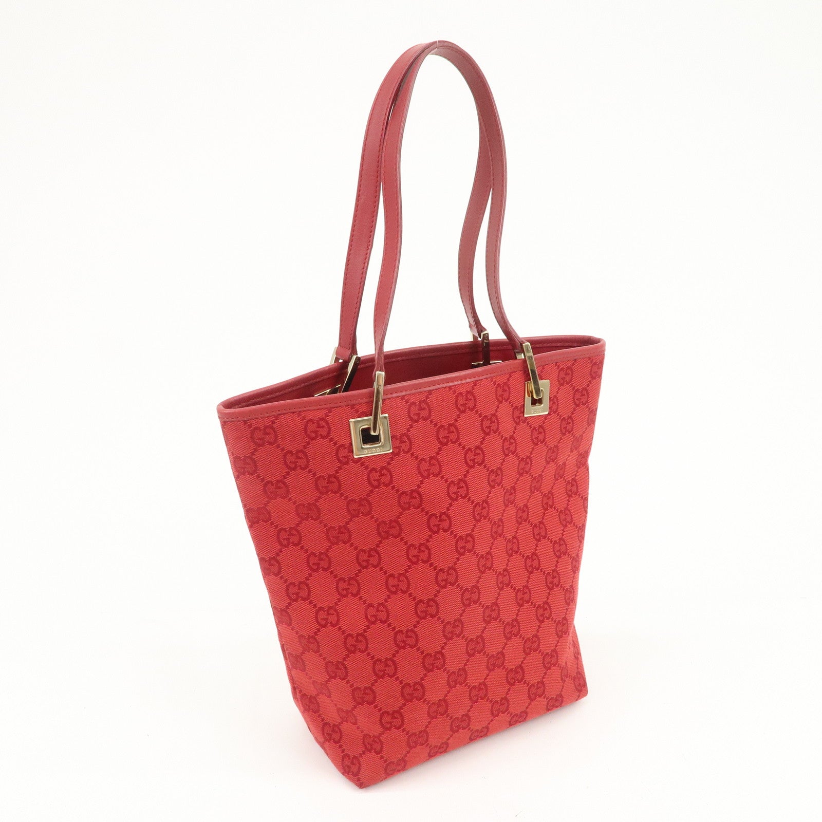 GUCCI GG Canvas Logo Leather Shoulder Bag Hand Bag Red 002繝サ1099
