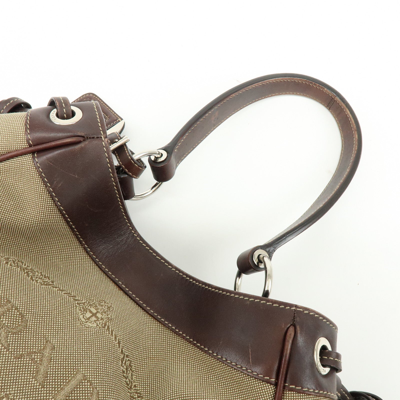 PRADA Logo Jacquard Canvas Embossed Leather Shoulder Bag BR3433