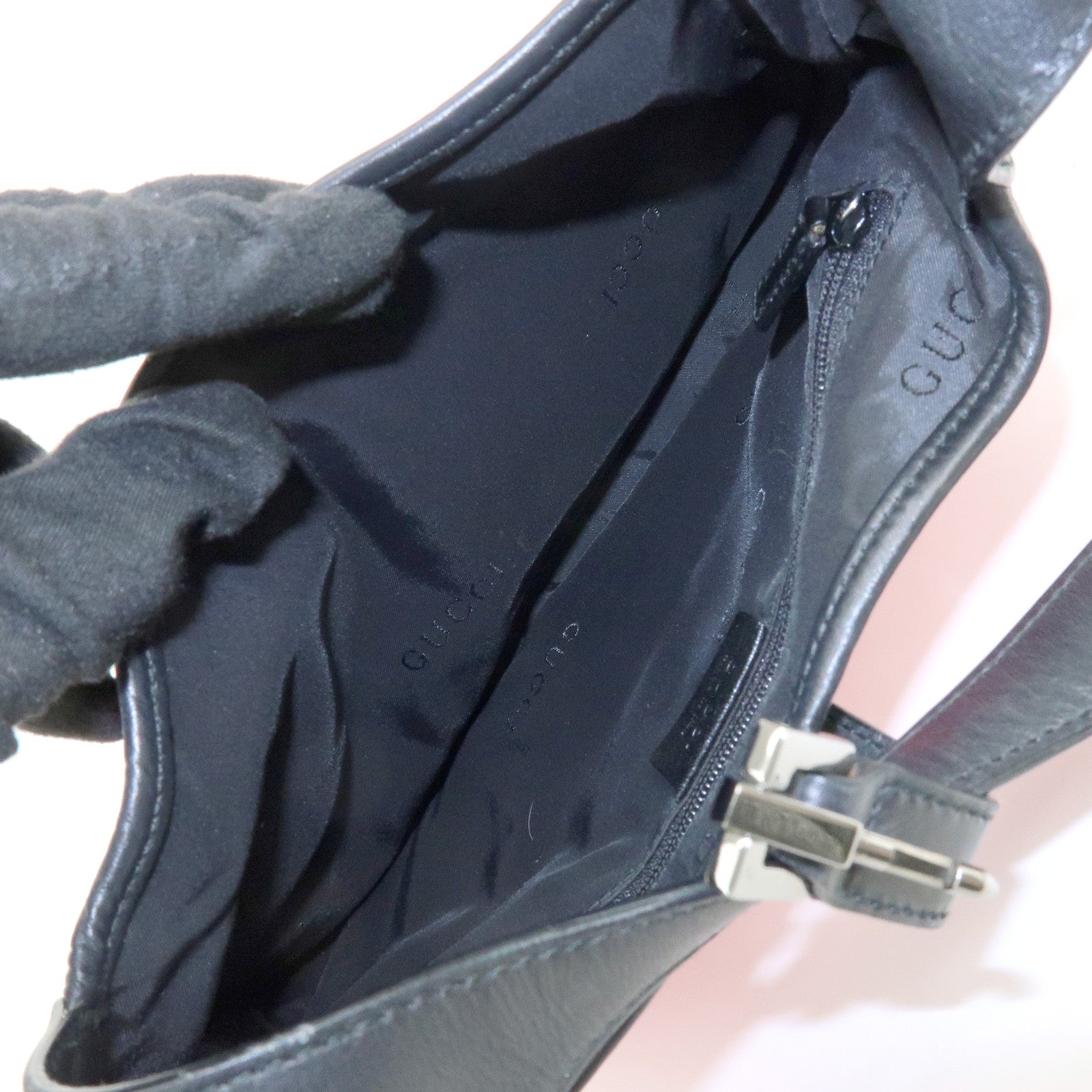 GUCCI Jackie Nylon Leather Shoulder Hand Bag Pink Black 001.9735