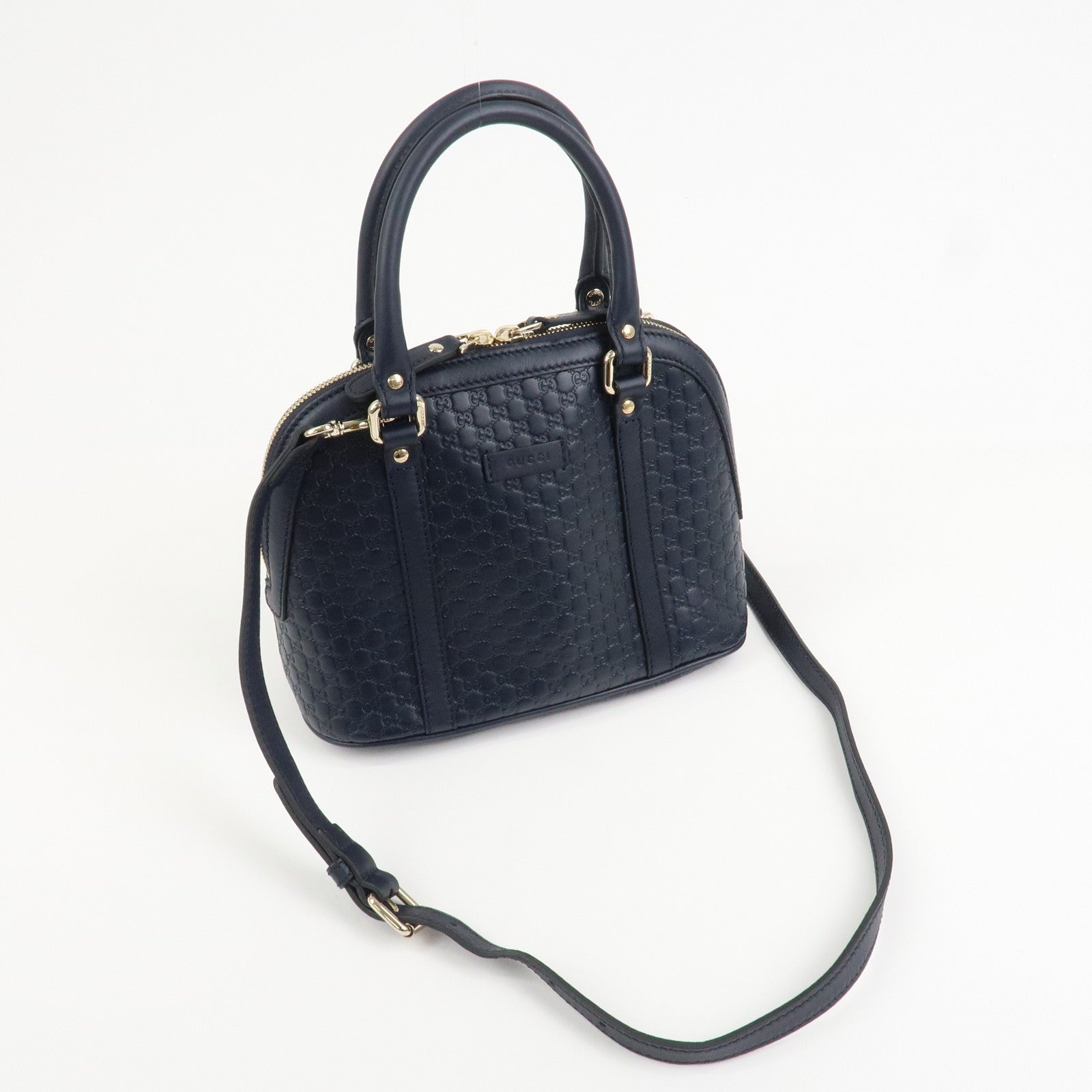 GUCCI Micro Guccissima Leather 2Way Hand Shoulder Bag Navy 449654