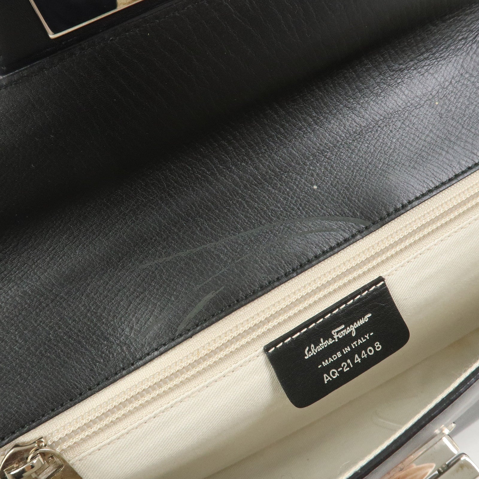 Ferragamo Gancini Leather 2Way Bag Hand Bag Shoulder Bag Black