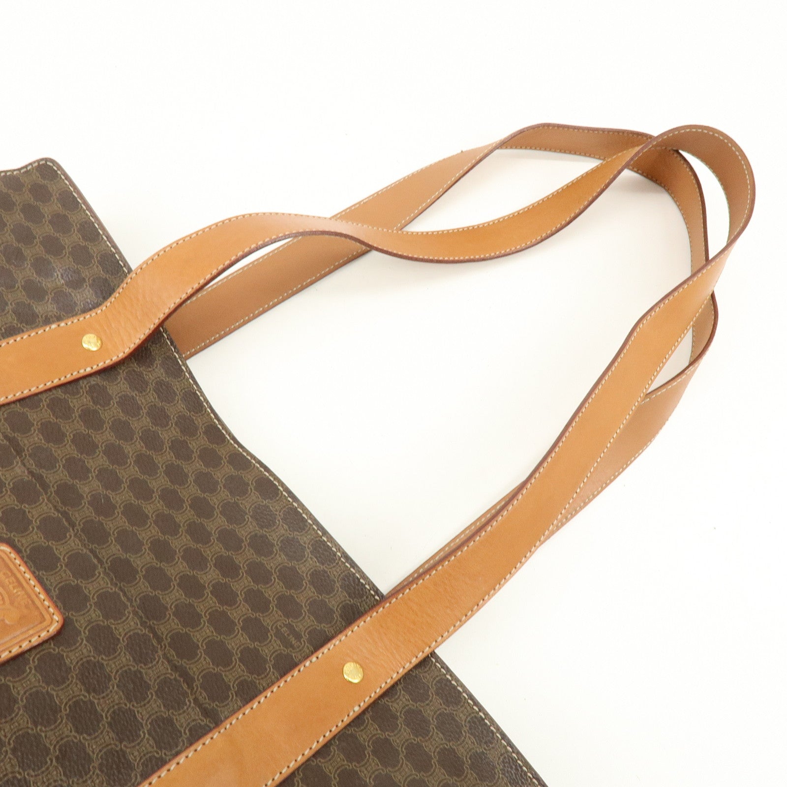 CELINE Macadam PVC Canvas Leather Tote Bag Shoulder Bag Brown