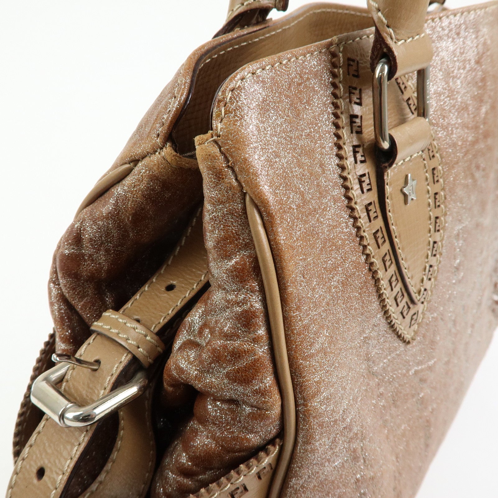 FENDI Ethnico Leather Tote Bag Shoulder Bag Camel 8BN162