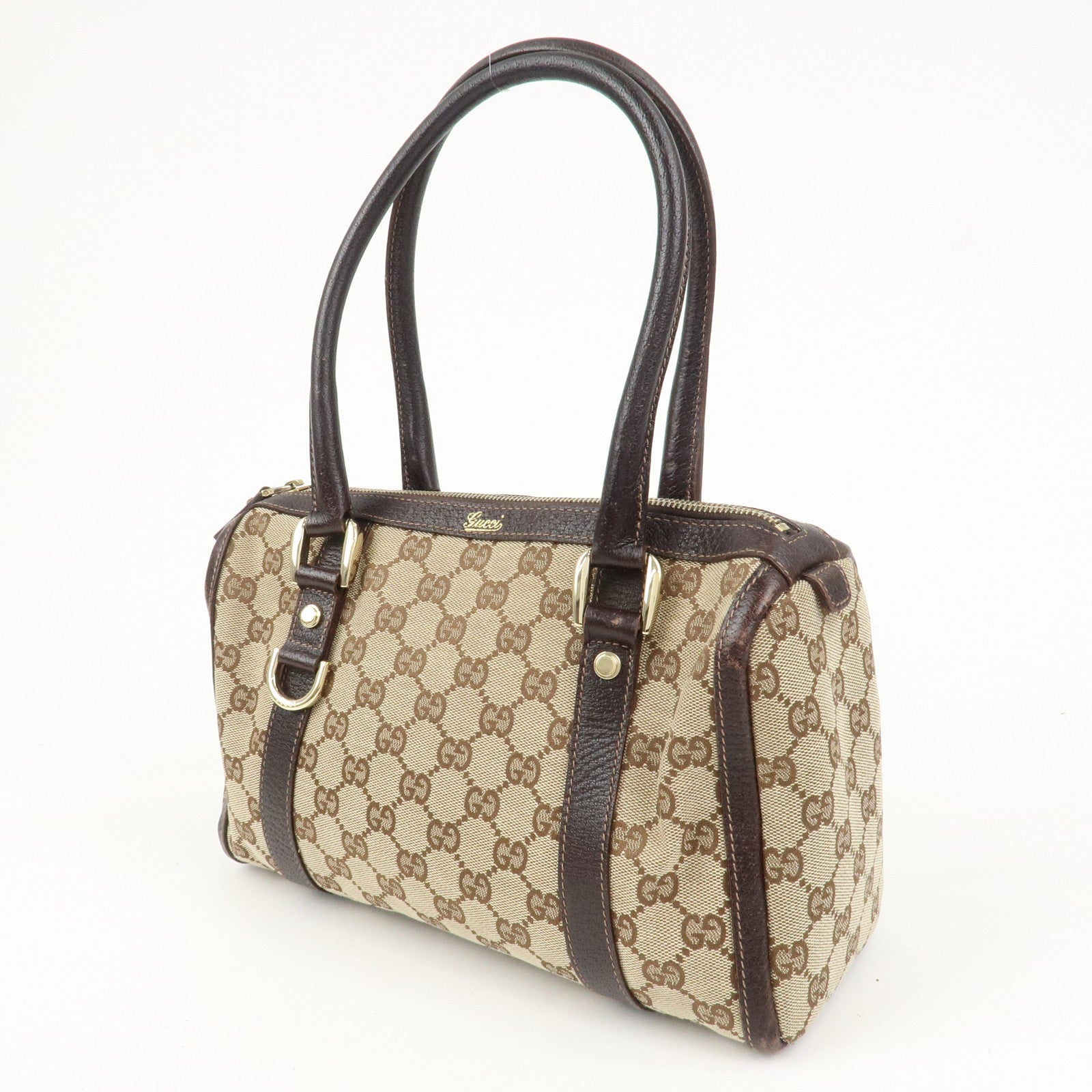 GUCCI Abbey GG Canvas Leather Mini Boston Bag Brown Beige 130942