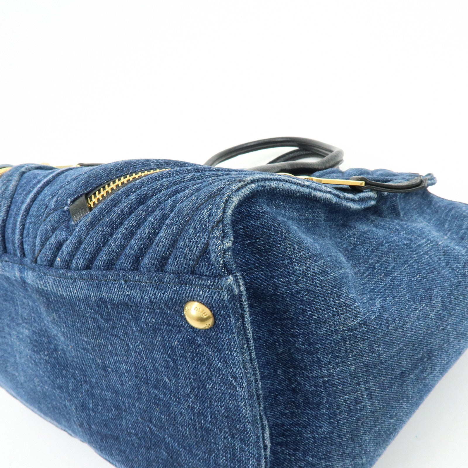 MIU MIU Biker Denim Leather 2Way Bag Hand Bag Shoulder Bag RN1031