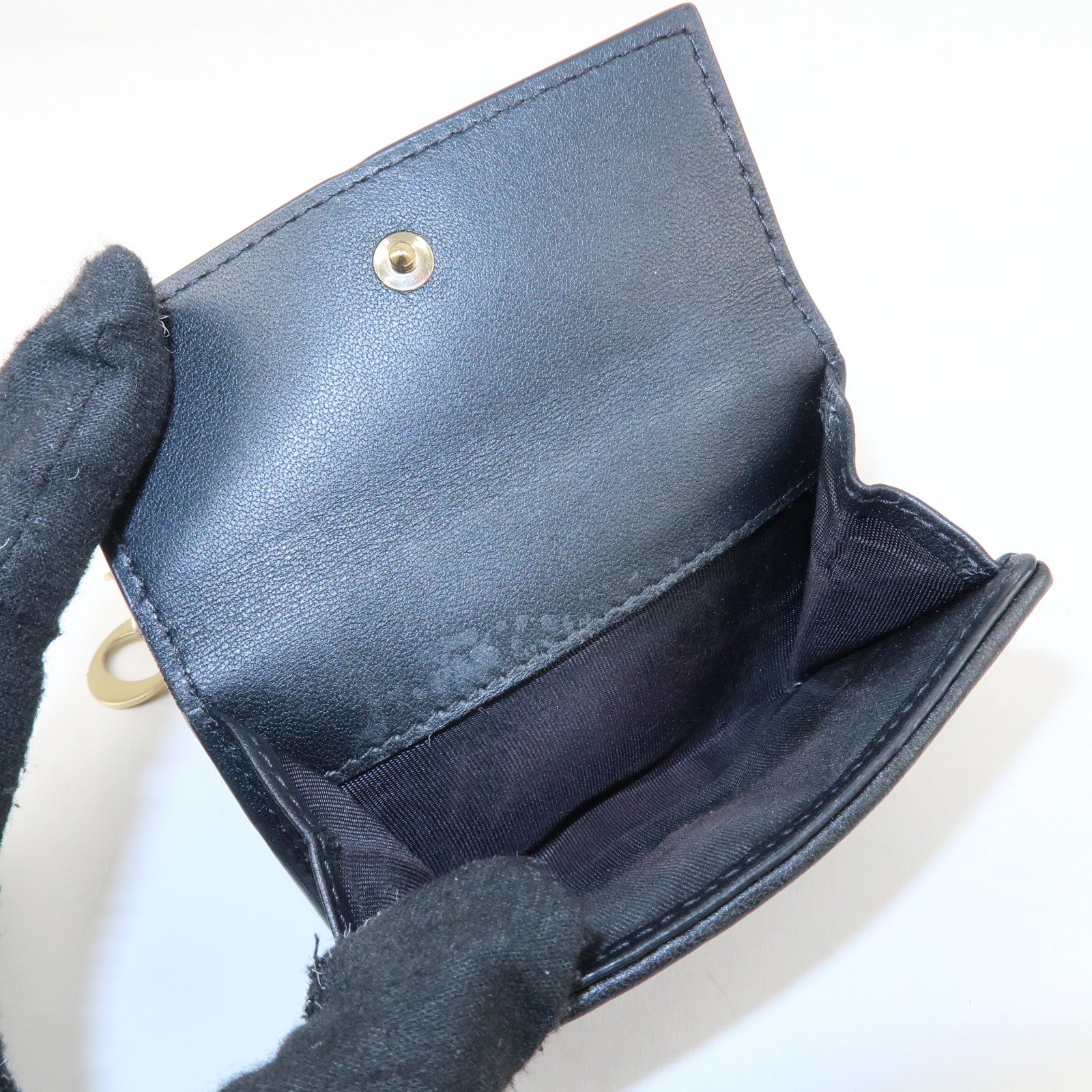 Christian Dior Cannage Leather Tri-fold Wallet Black Used