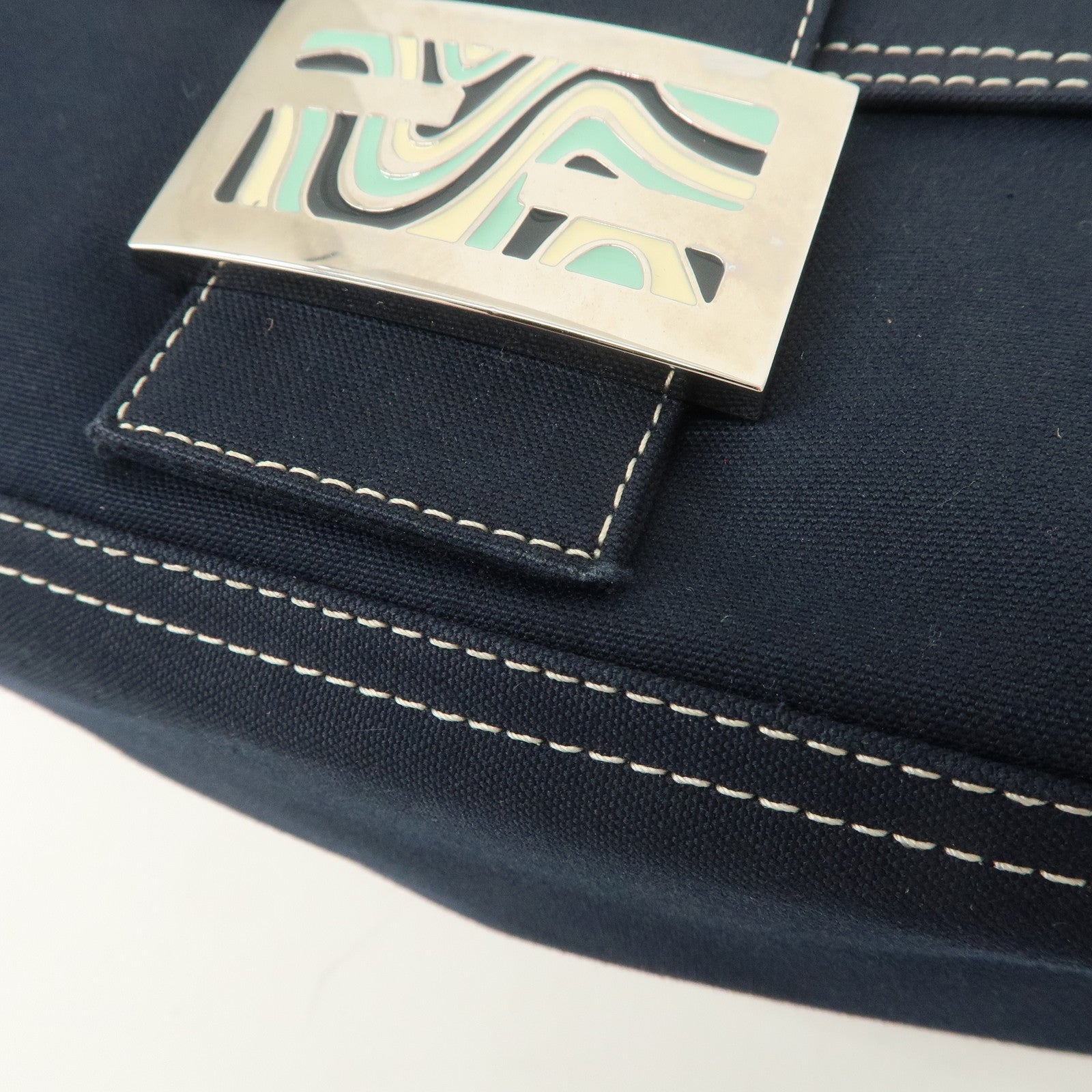 FENDI Mamma Baguette Canvas Shoulder Bag Dark Navy 26325