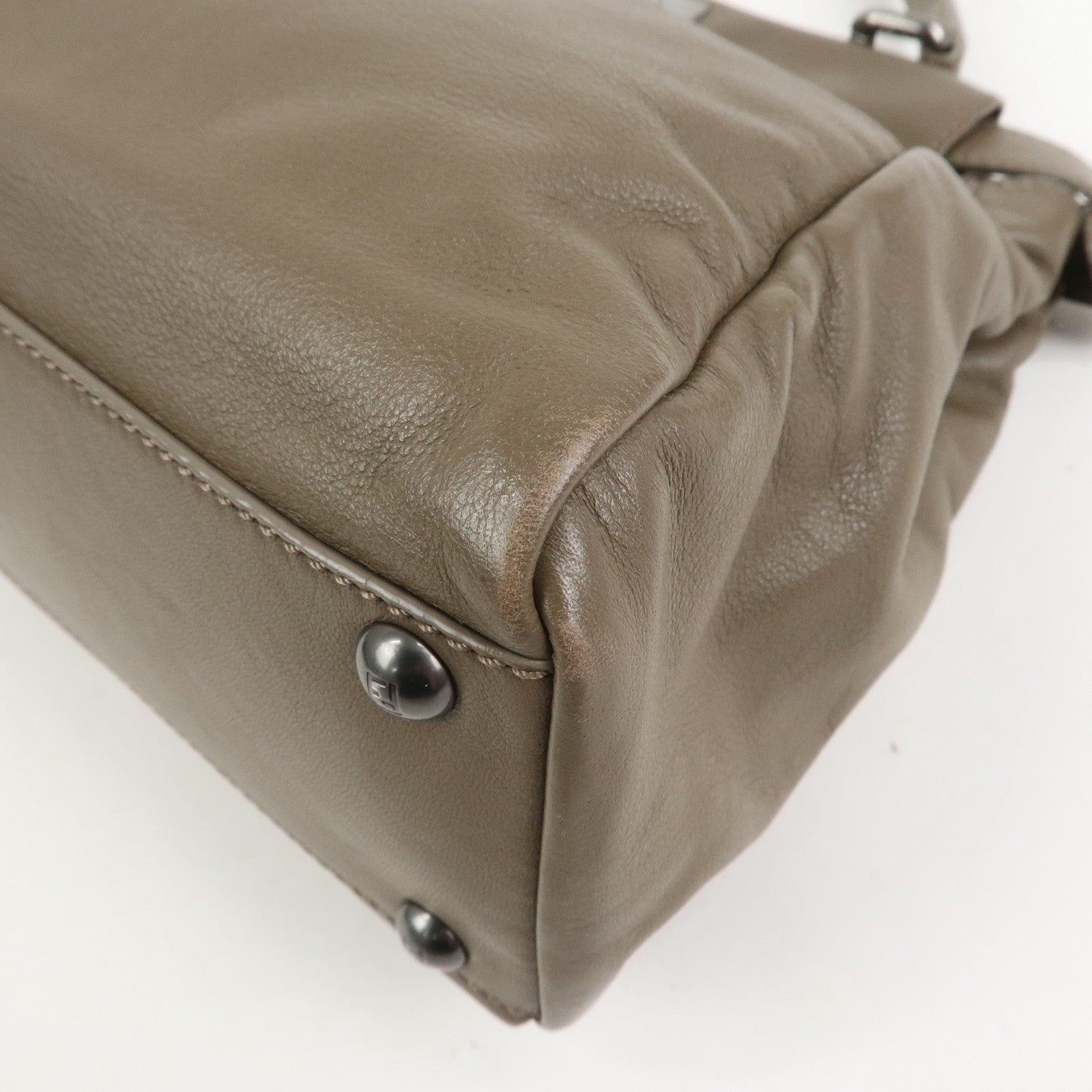 FENDI Leather Peekaboo 2Way Shoulder Bag Hand Bag Brown 8BN226