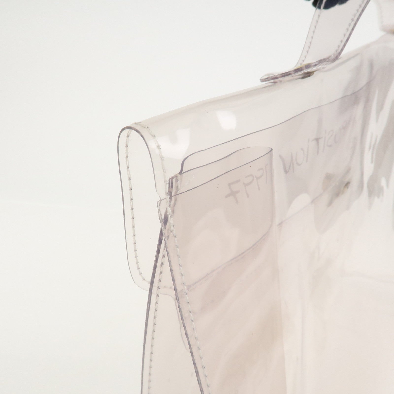 HERMES Kelly Vinyl Hand Bag Clear Transparent White Gold