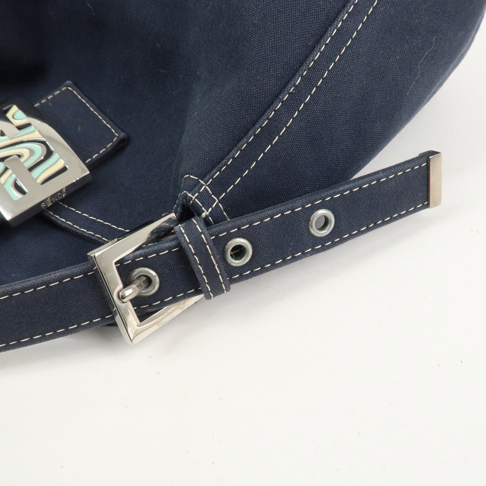FENDI Logo Canvas Shoulder Bag Hand Bag Navy 26426