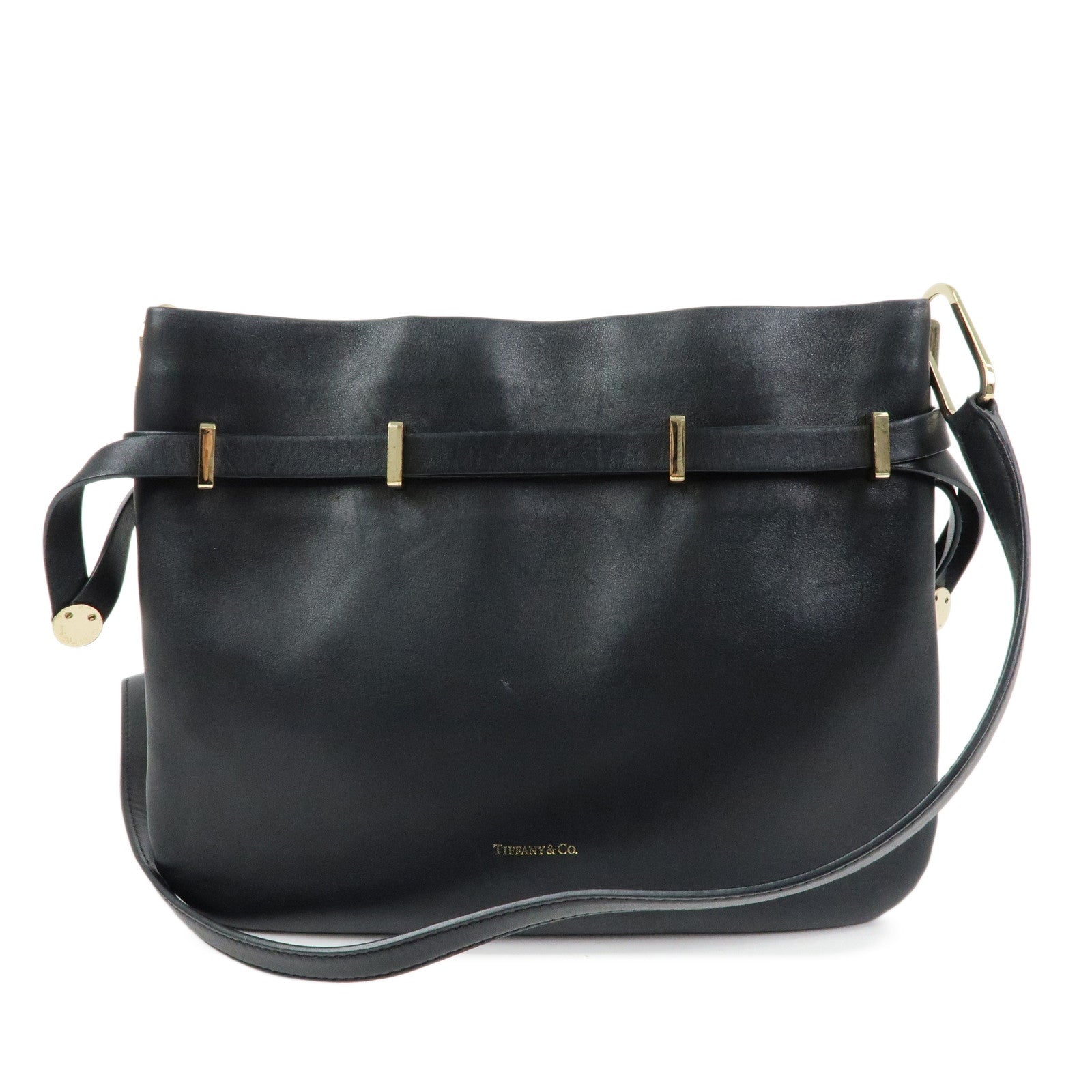 Tiffany & Co Logo Leather Shoulder Bag Crossbody Bag Black