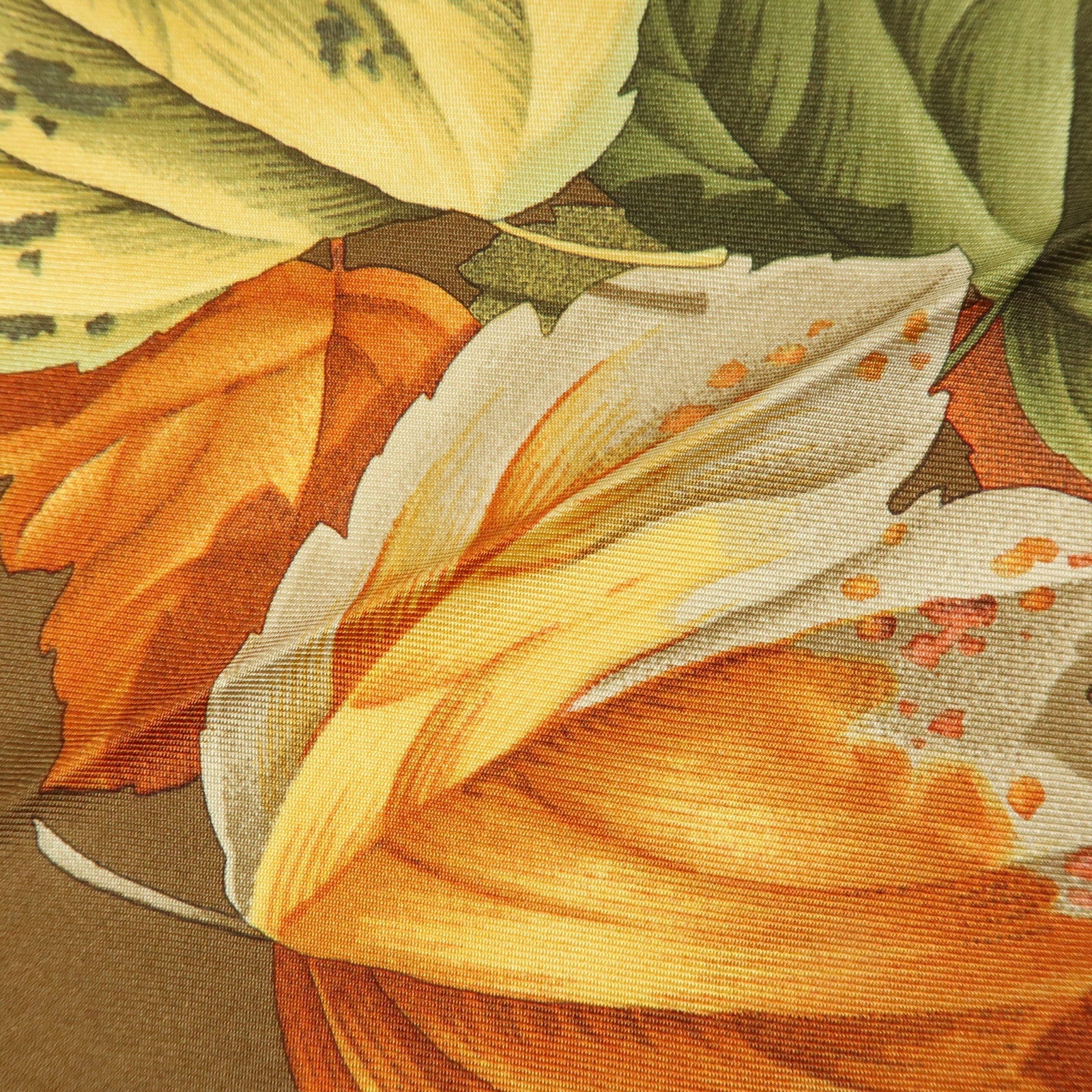 Ferragamo Silk 100% Scarf Autumn Bird And Leaf 85x85 Brown Orange