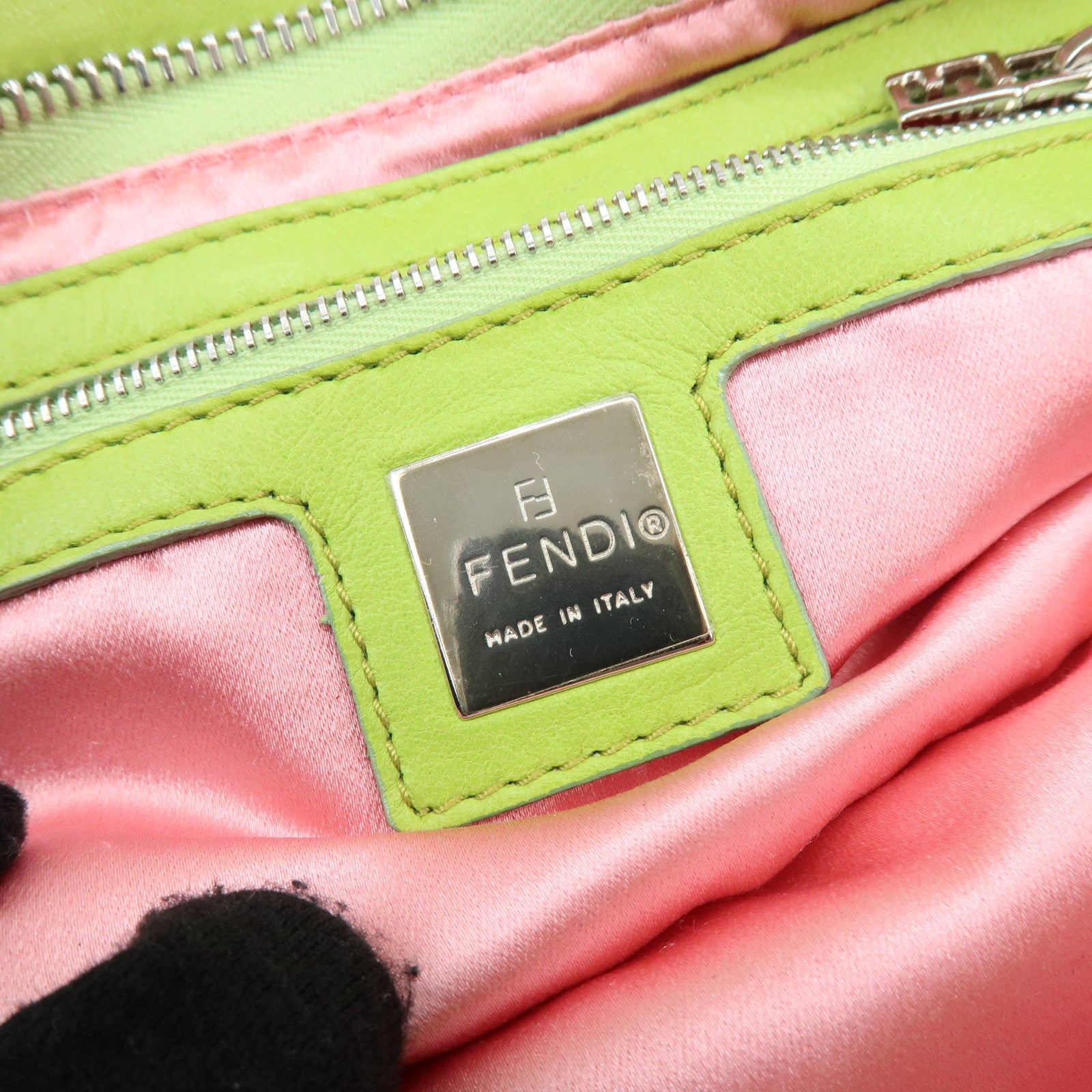 FENDI Leather Shoulder Bag Crossbody Bag Light Green 26685