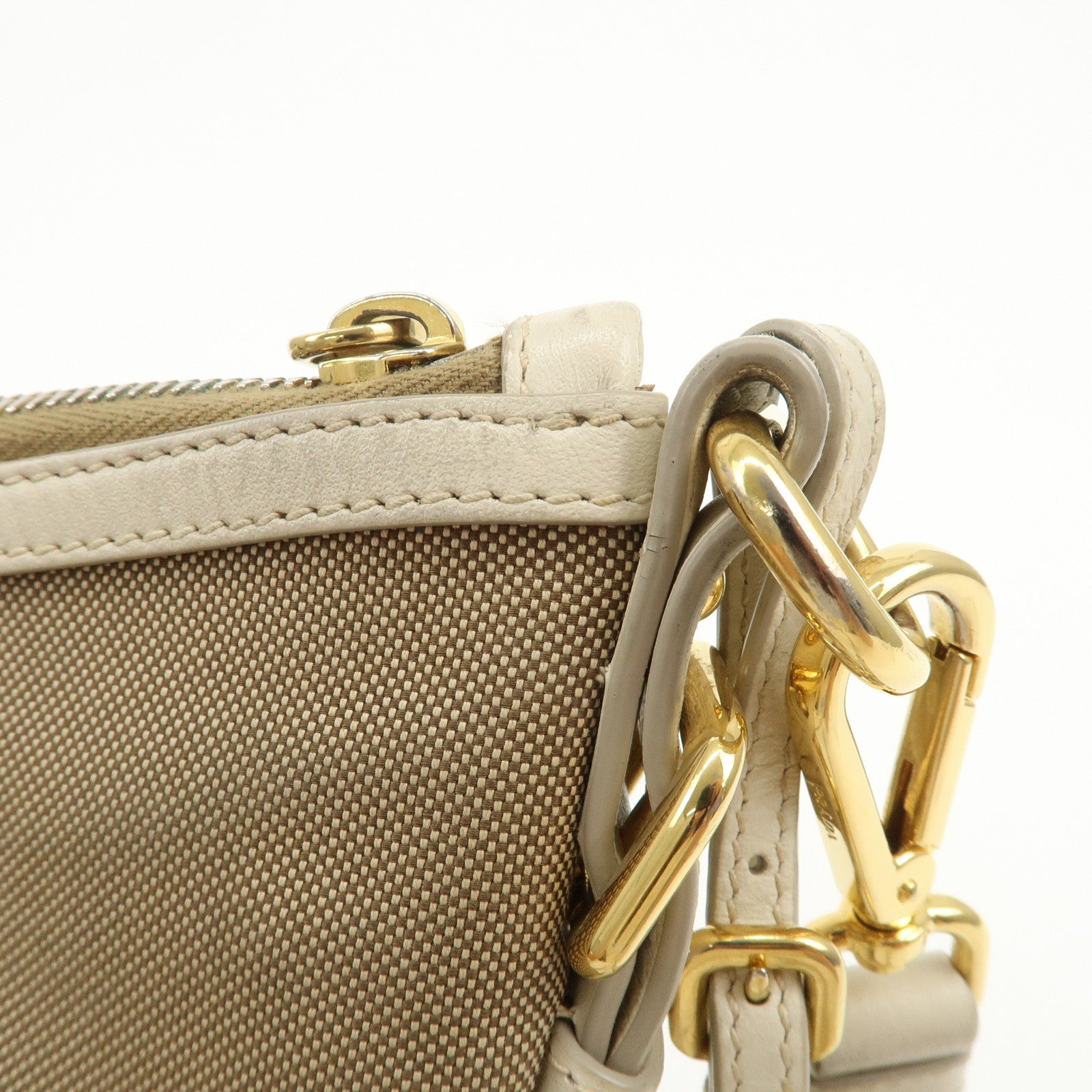 PRADA Logo Jacquard Shoulder Bag Crossbody Bag Beige Ivory BT867A