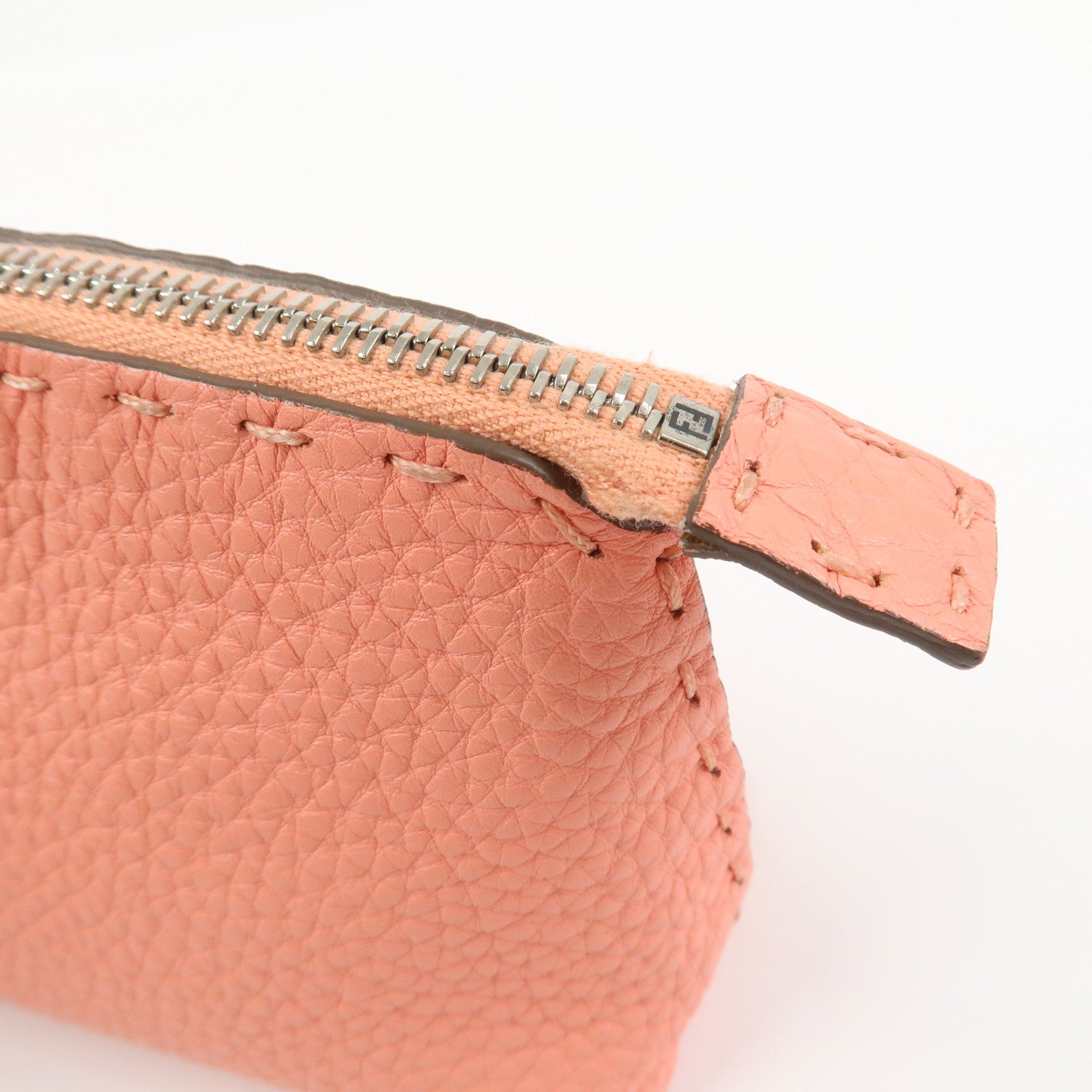 FENDI Selleria Leather Pouch Cosmetic Pouch Coral Pink