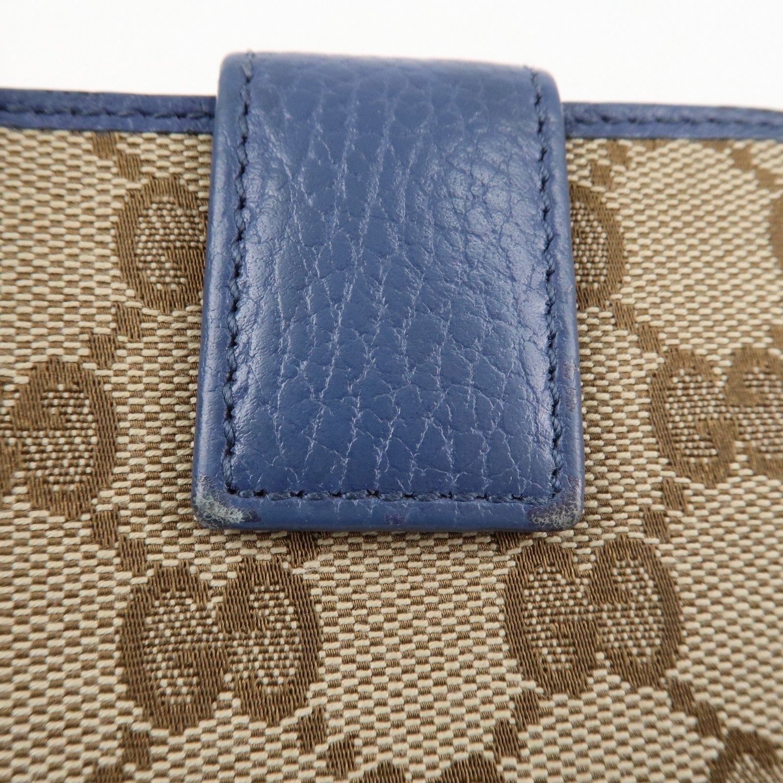 GUCCI GG Canvas Leather Bi-Fold Wallet Beige Blue 346056 Used