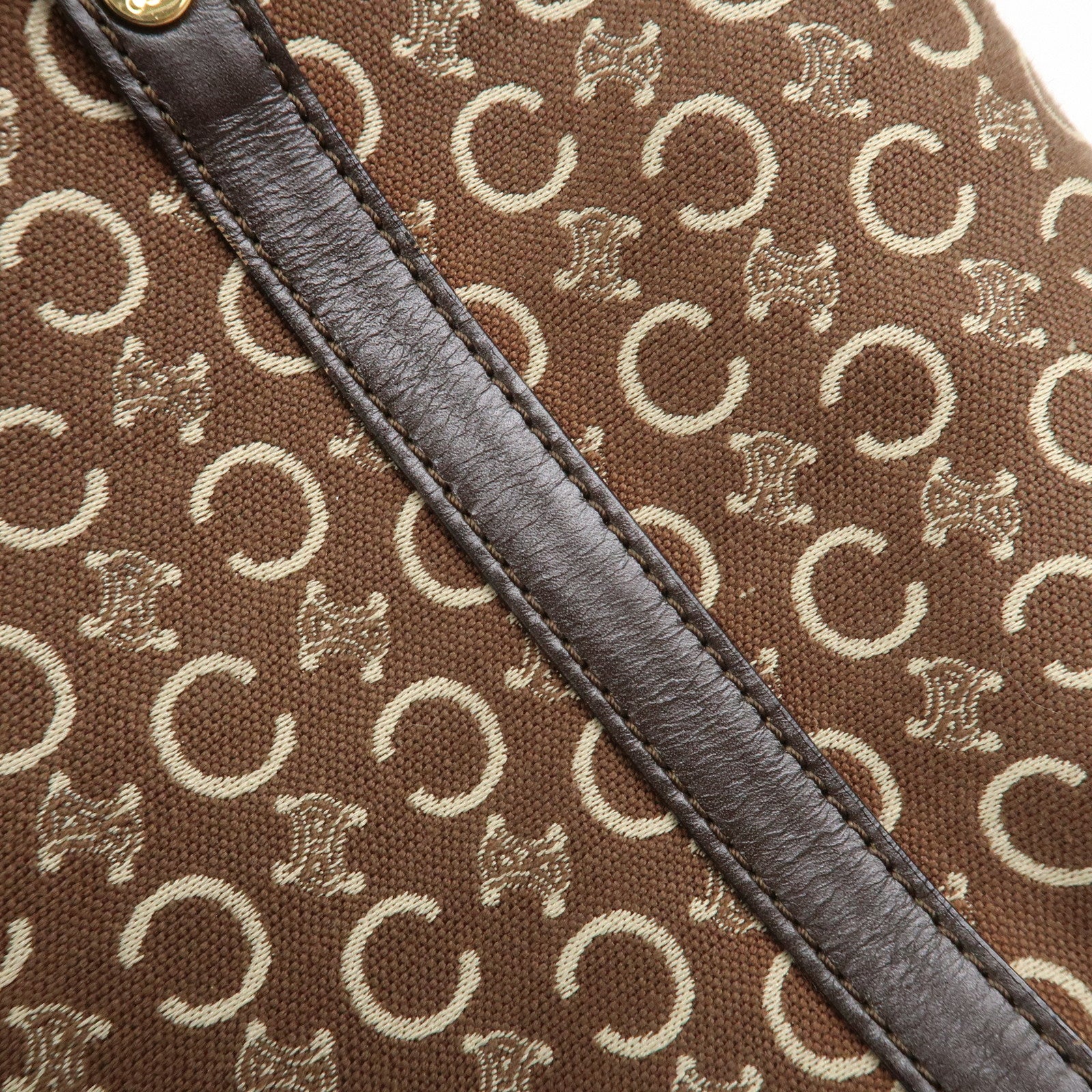 CELINE C Macadam Canvas Leather Hand Bag Brown Beige