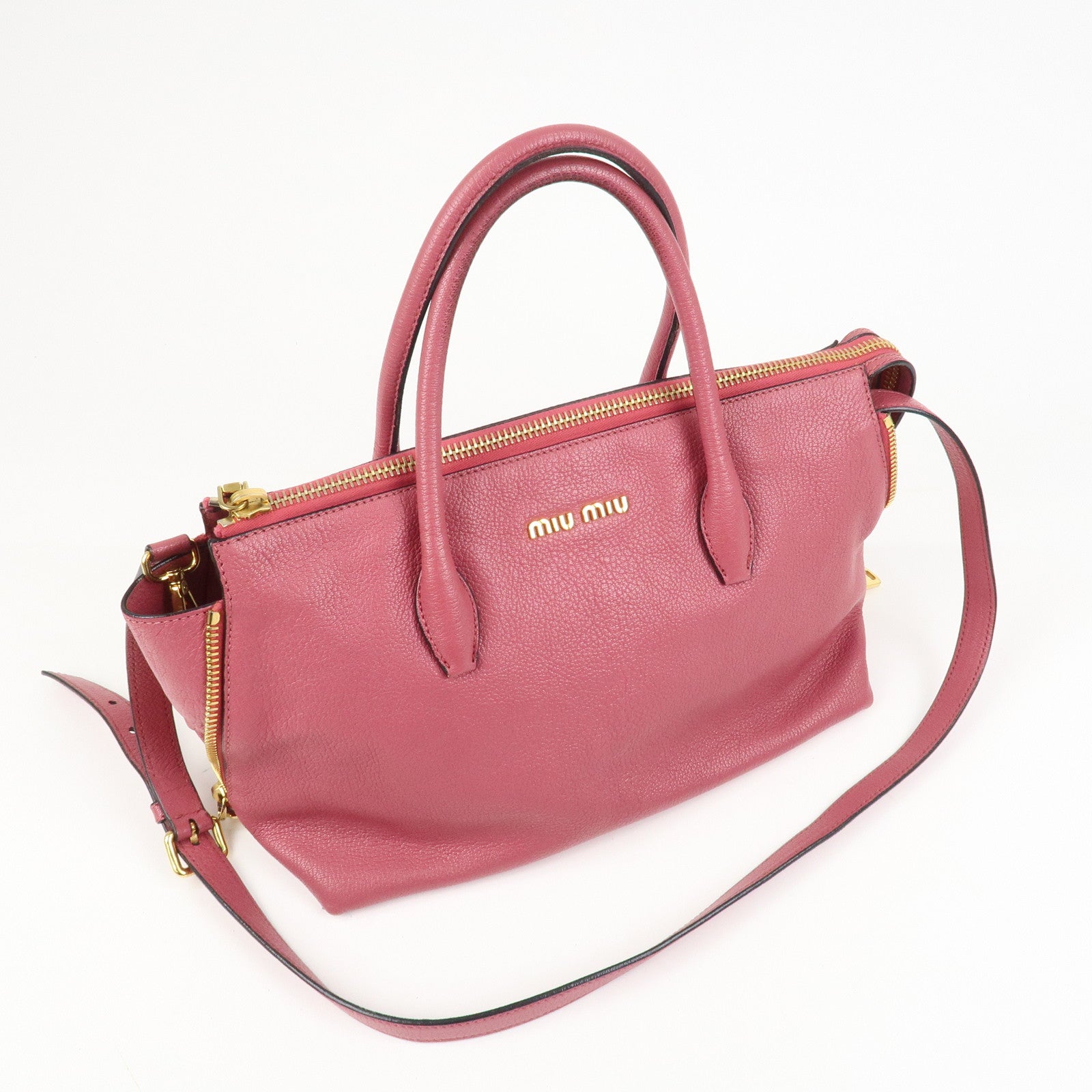 MIU MIU Logo Madras Leather 2WAY Bag Hand Bag Shoulder Bag RN1016