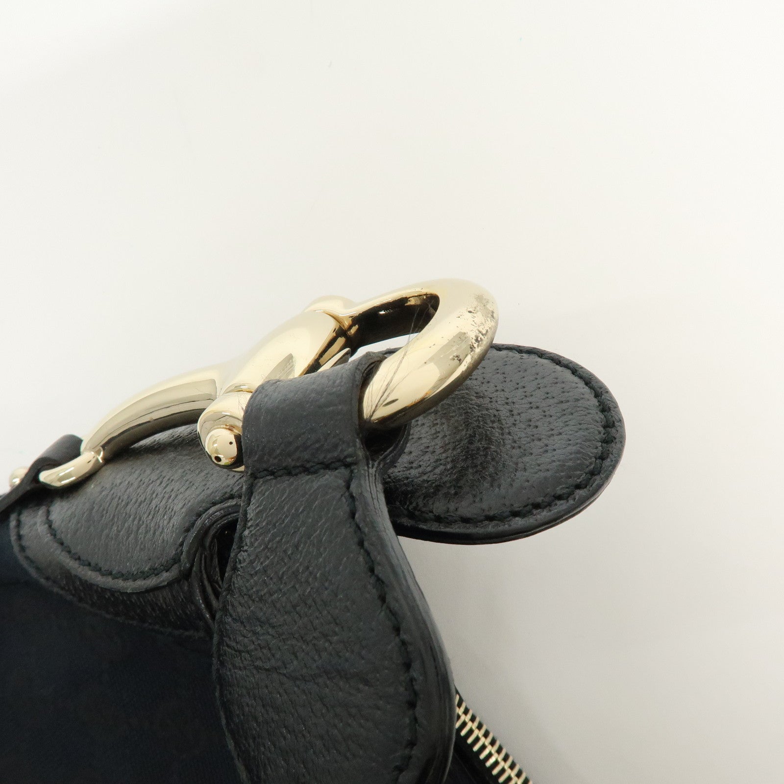 GUCCI Horsebit GG Canvas Leather Shoulder Bag Black 145826