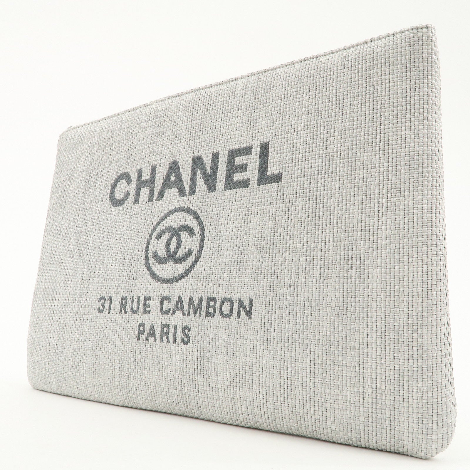 CHANEL Deauville Straw Clutch Bag Pouch Light Gray A80117