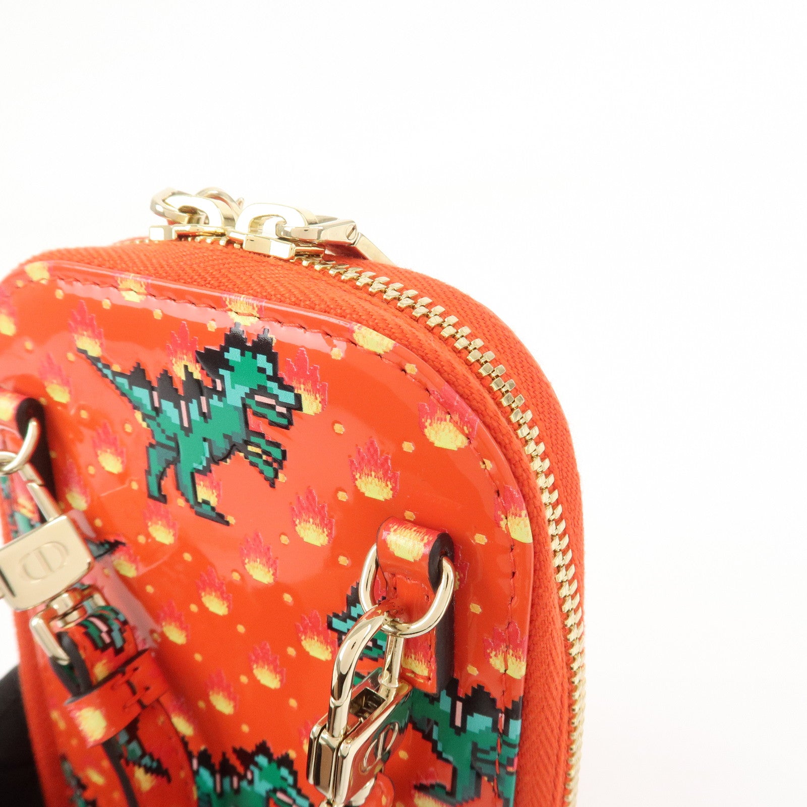 Christian Dior Dinosaur Motif Patent Leather Hand Bag Shoulder Bag