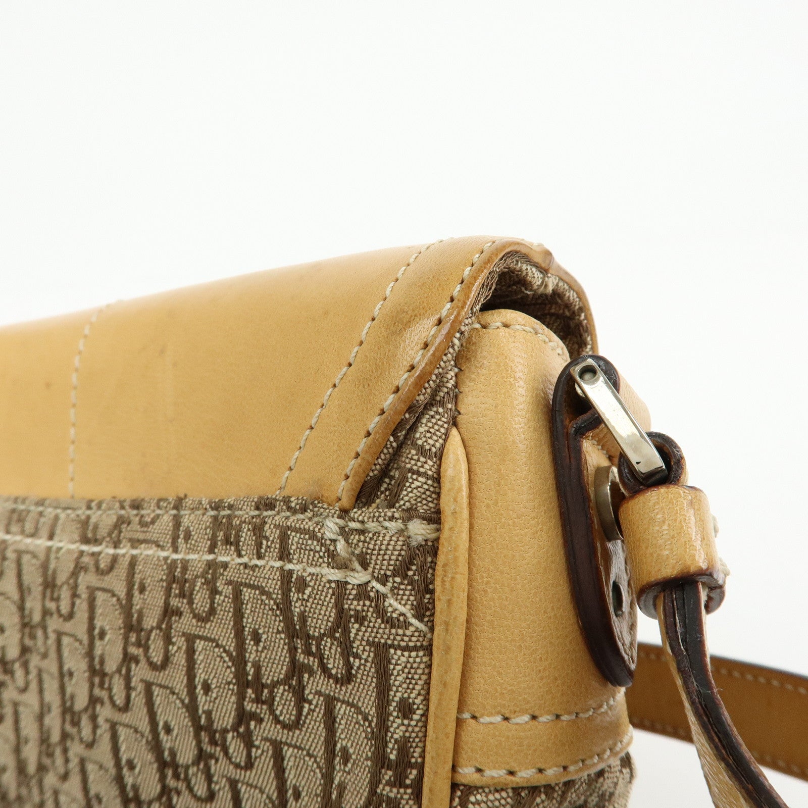 Christian Dior Trotter Canvas Leather Hand Bag Beige Brown