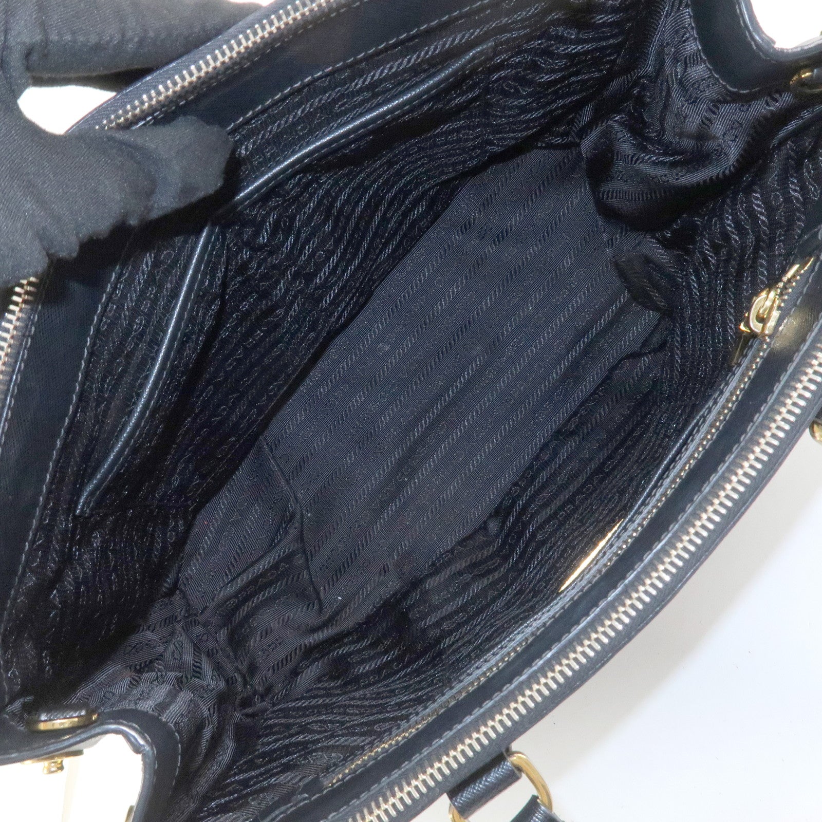 PRADA Galleria Triangle Logo Saffiano Leather 2Way Bag Black BN2274