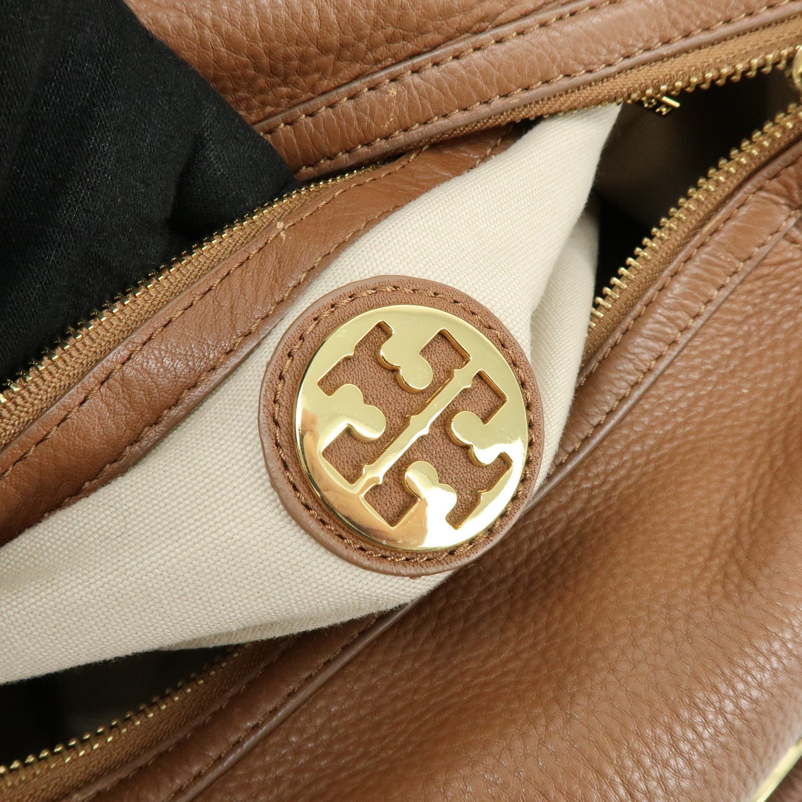 TORY BURCH Double T Leather 2Way Bag Hand Bag Mini Boston Bag Brown