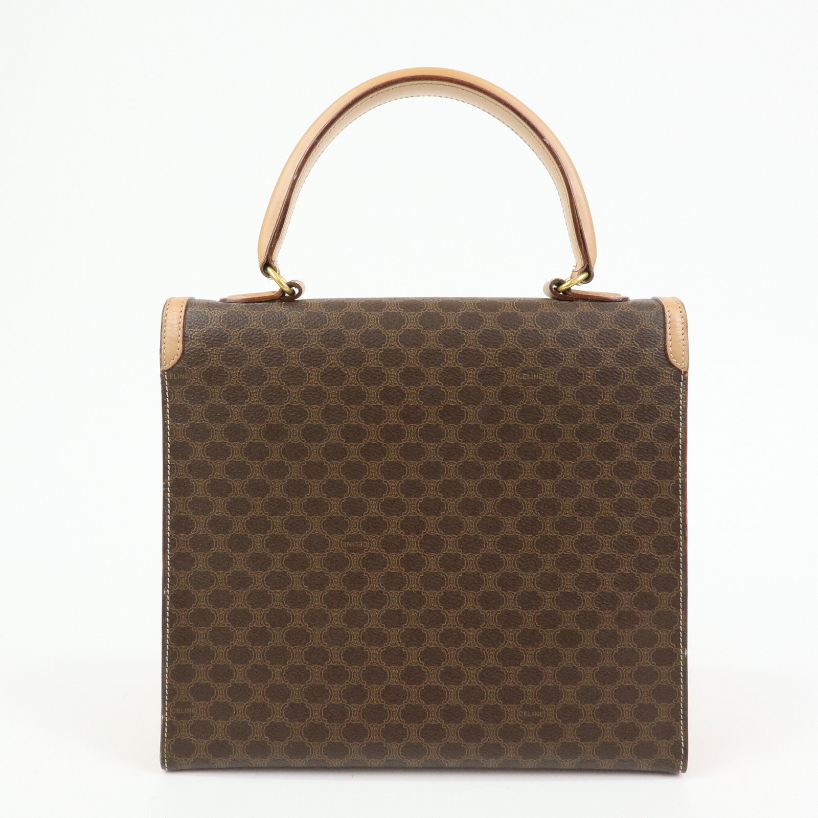 CELINE Macadam PVC Leather Hand Bag Top Handle Flap Bag Brown