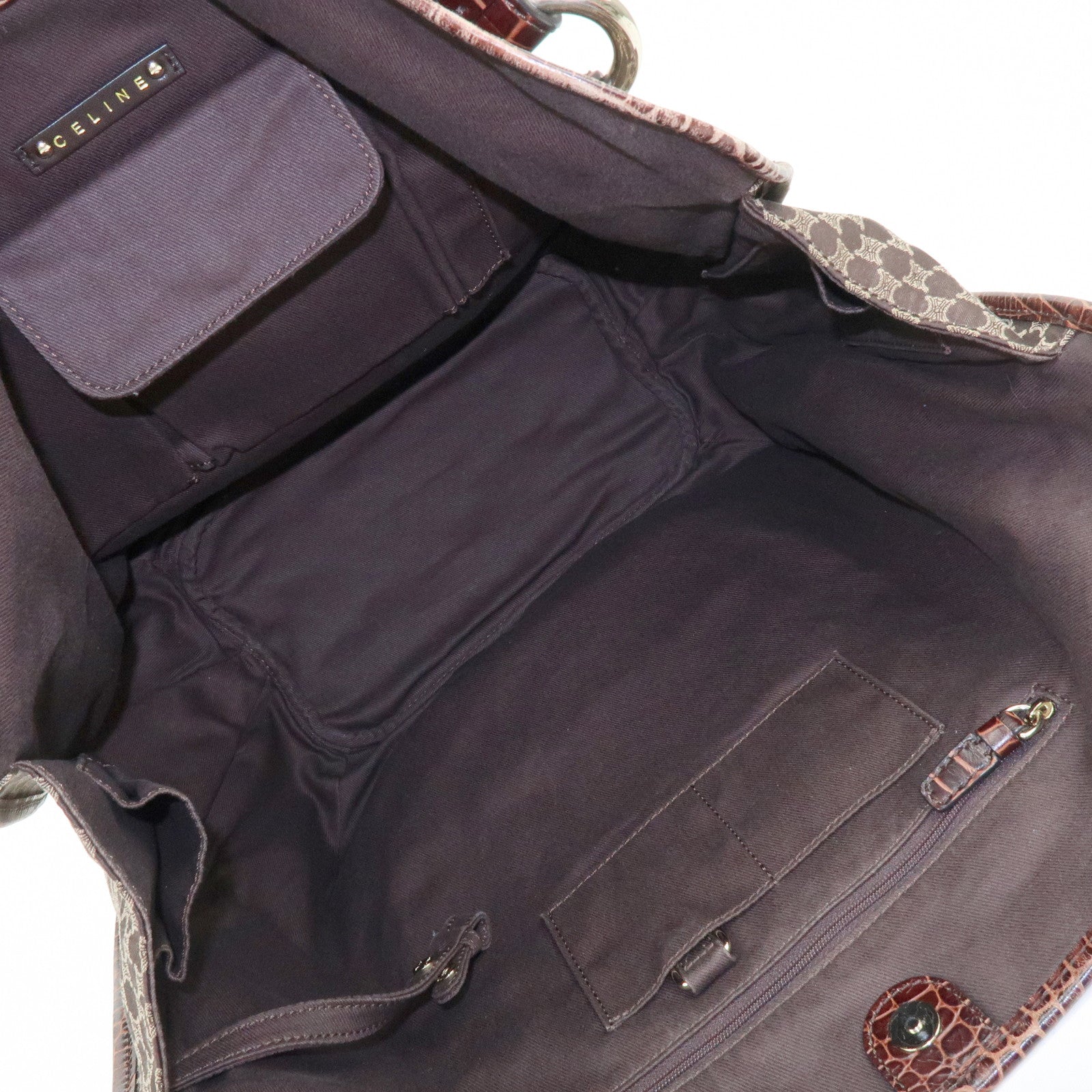 CELINE Macadam Bittersweet Canvas Embossed Leather Shoulder Bag