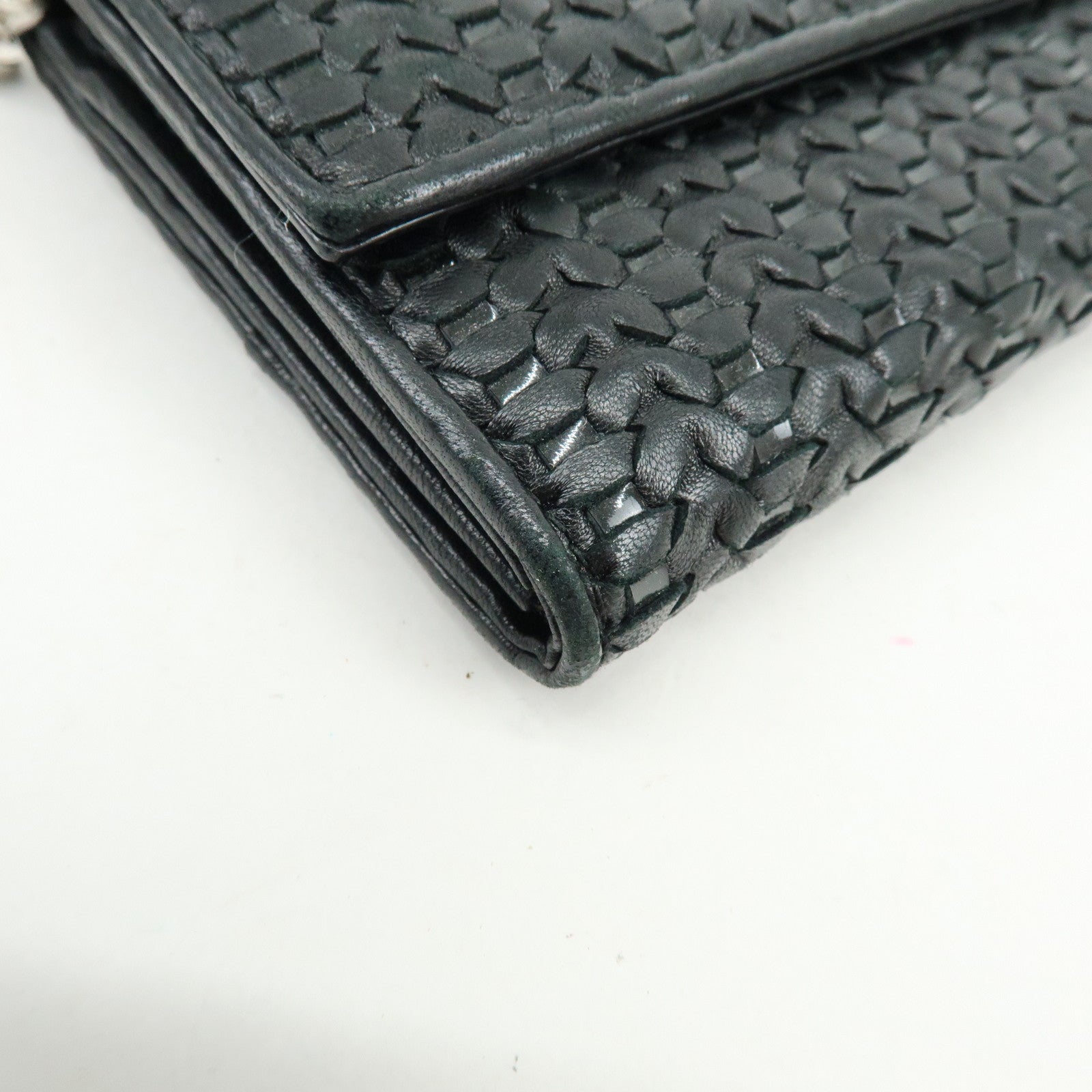 Christian Dior Leather Chain Wallet WOC Hand Bag Black