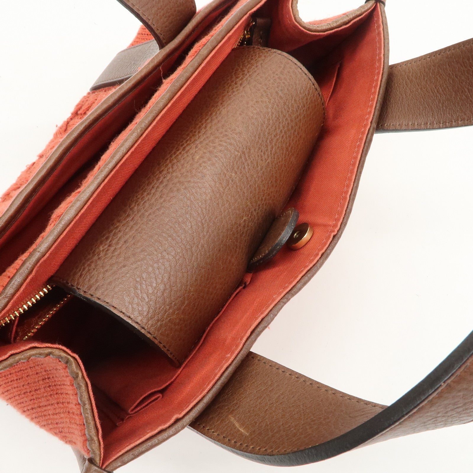 Chloe Knitted Leather Hand Bag Tote Bag Red Brown