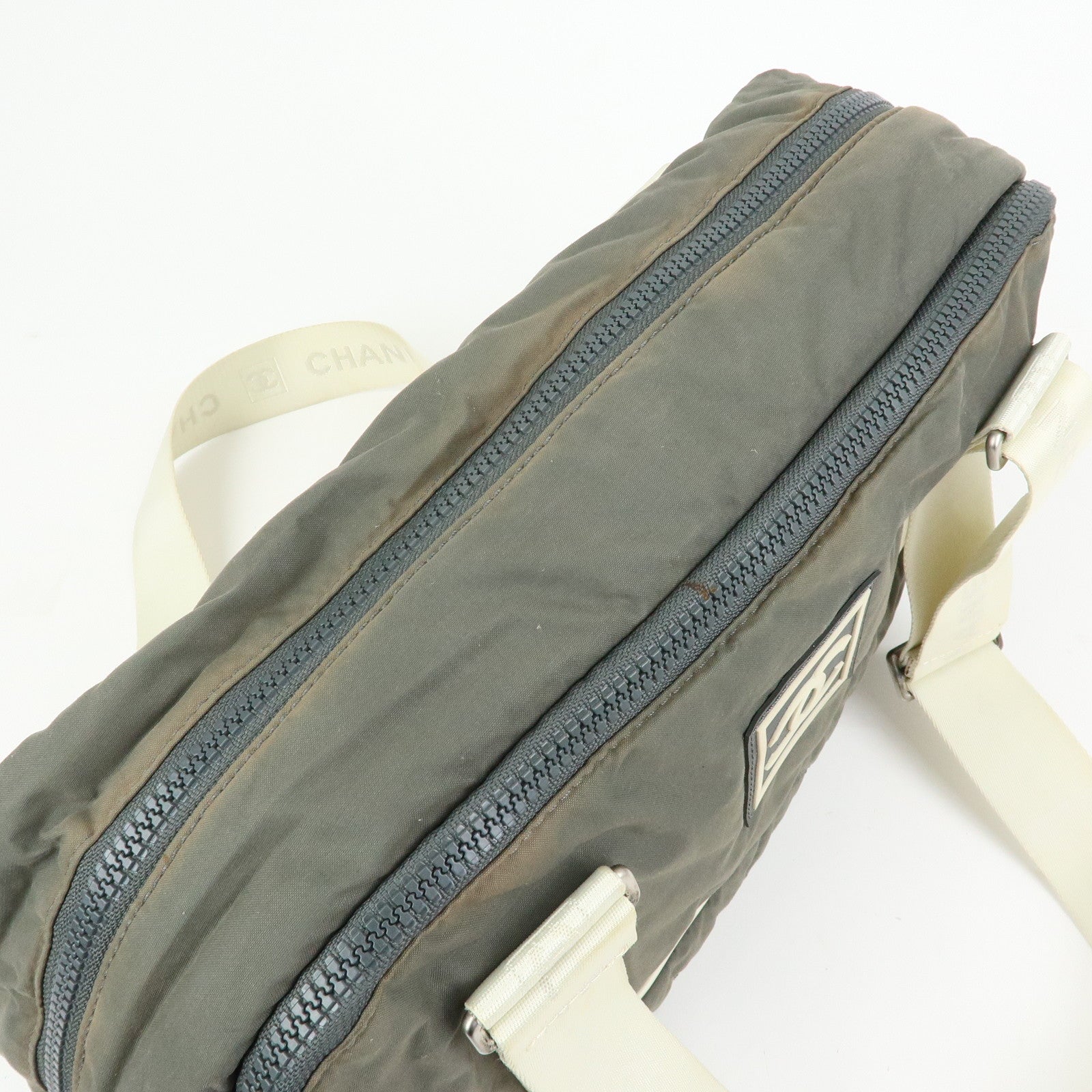 CHANEL Sports Line COCO Mark Nylon Boston Hand Shoulder Bag Gray