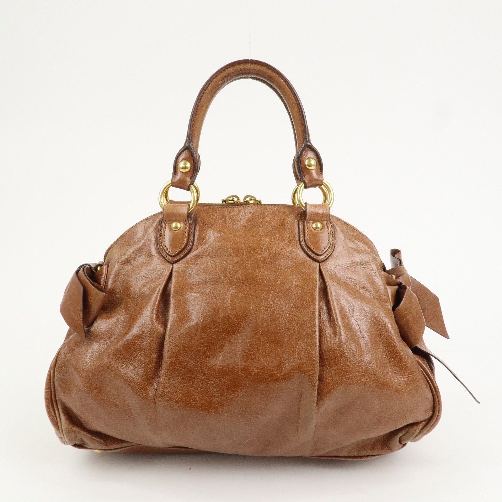 MIU MIU Logo Leather 2Way Bag Hand Bag Shoulder Bag Brown
