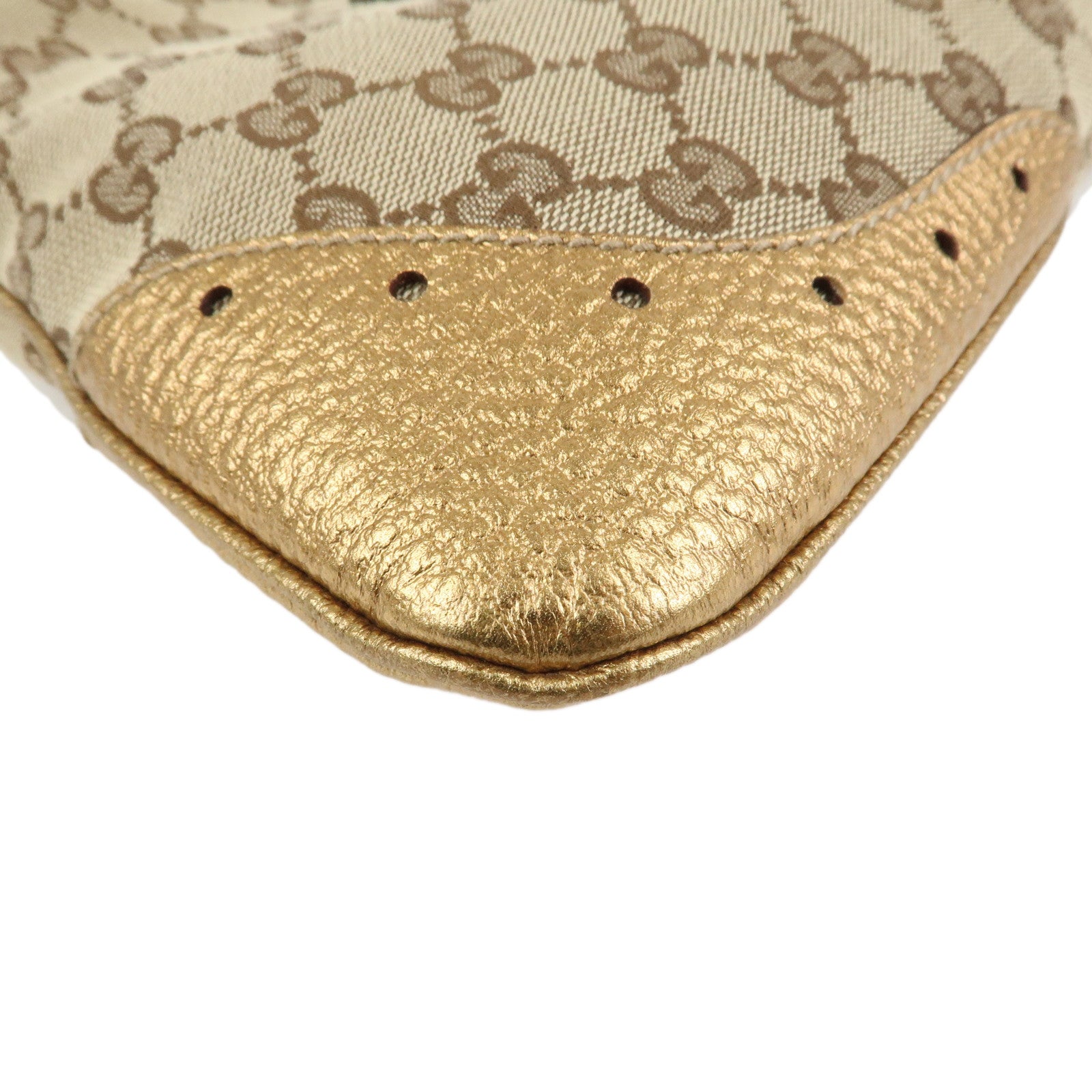 GUCCI GG Monogram Canvas Leather Shoulder Bag Beige Gold 145778