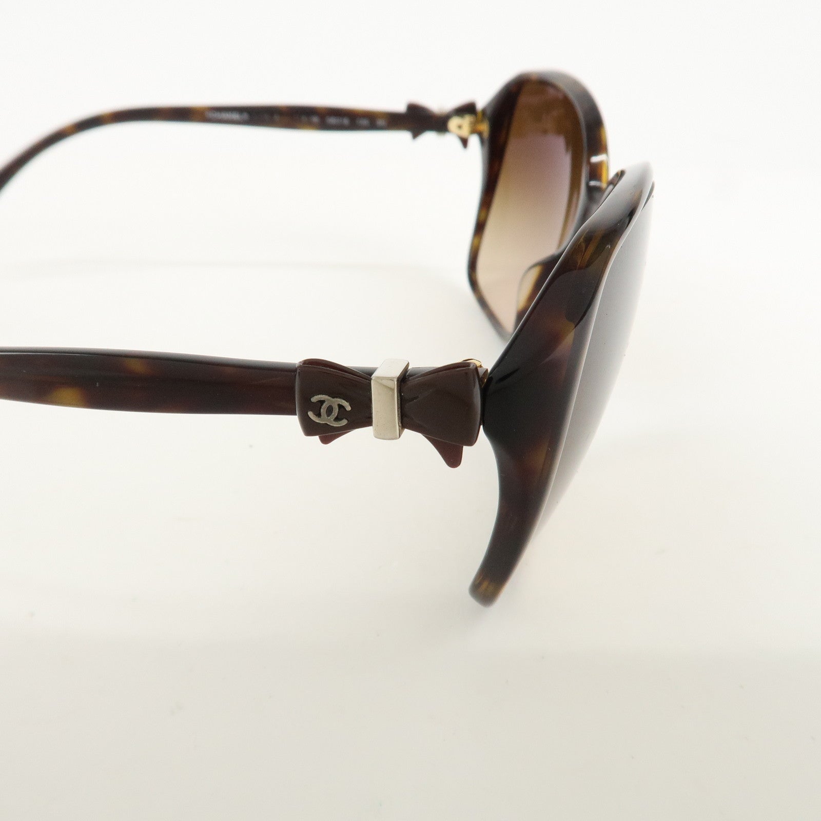 CHANEL Plastic Coco Mark Sunglasses Brown Ribbon Used