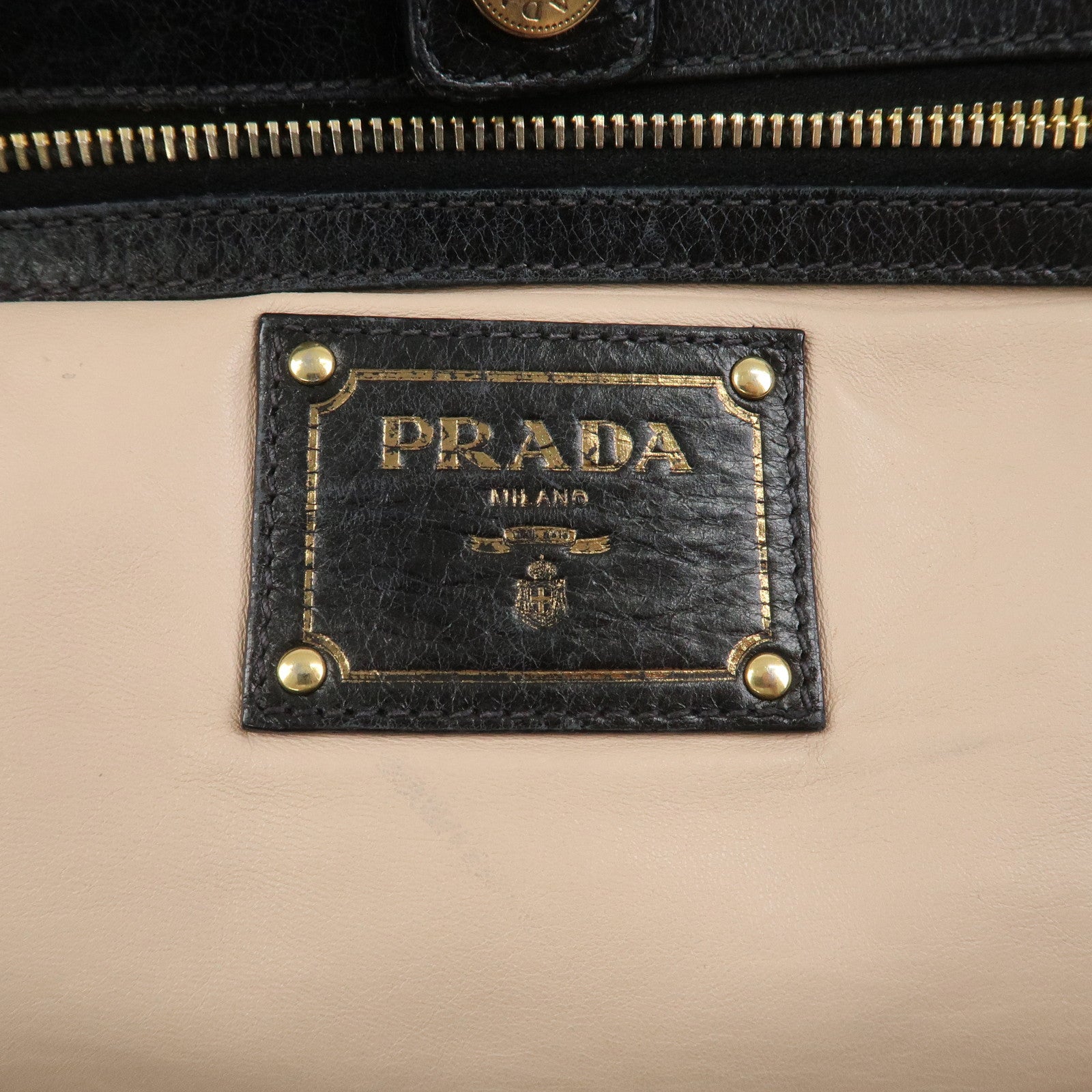 PRADA Logo Leather Tote Bag Shoulder Bag Black