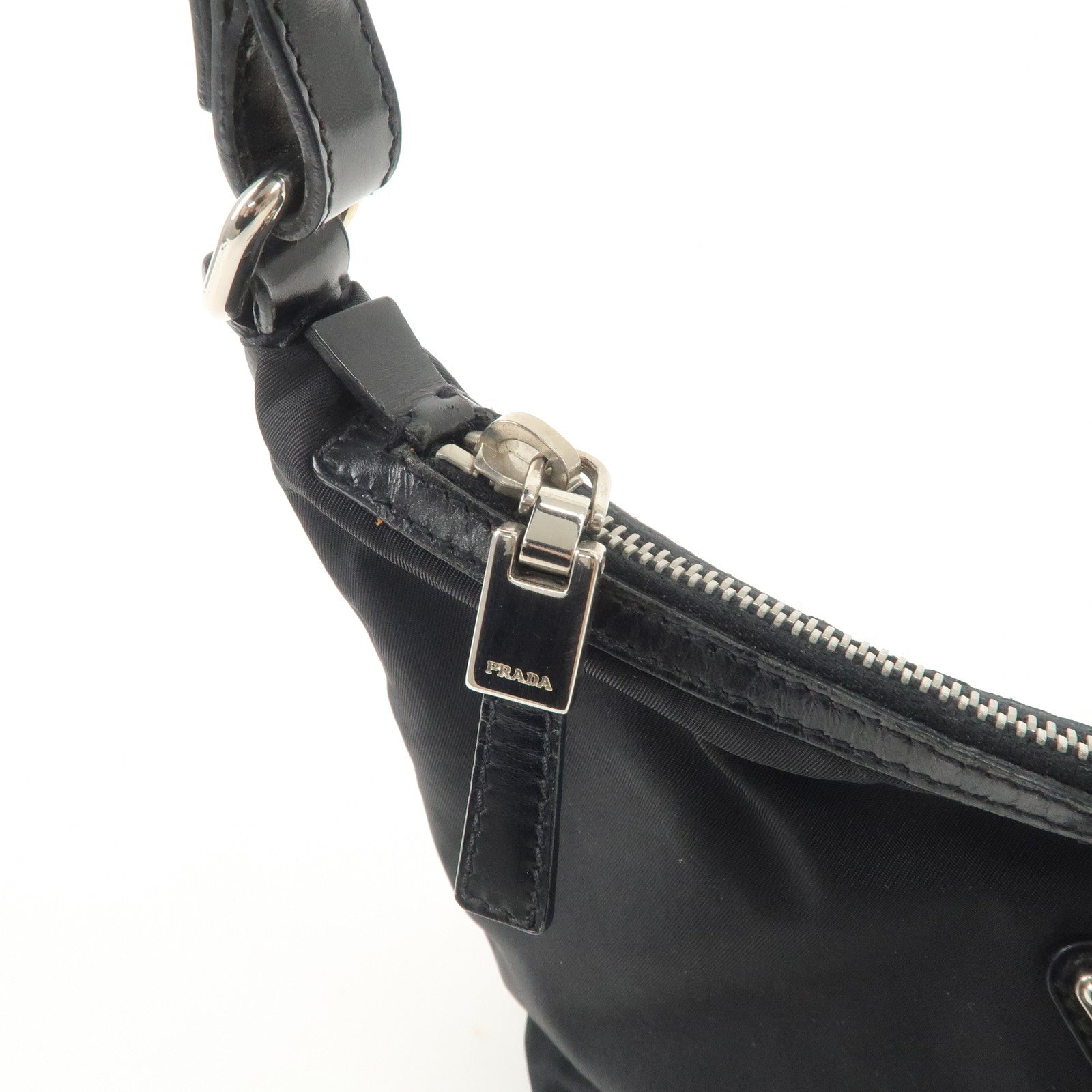 PRADA Triangle Logo Nylon Leather Shoulder Bag Hand Bag Black BR3121 Used