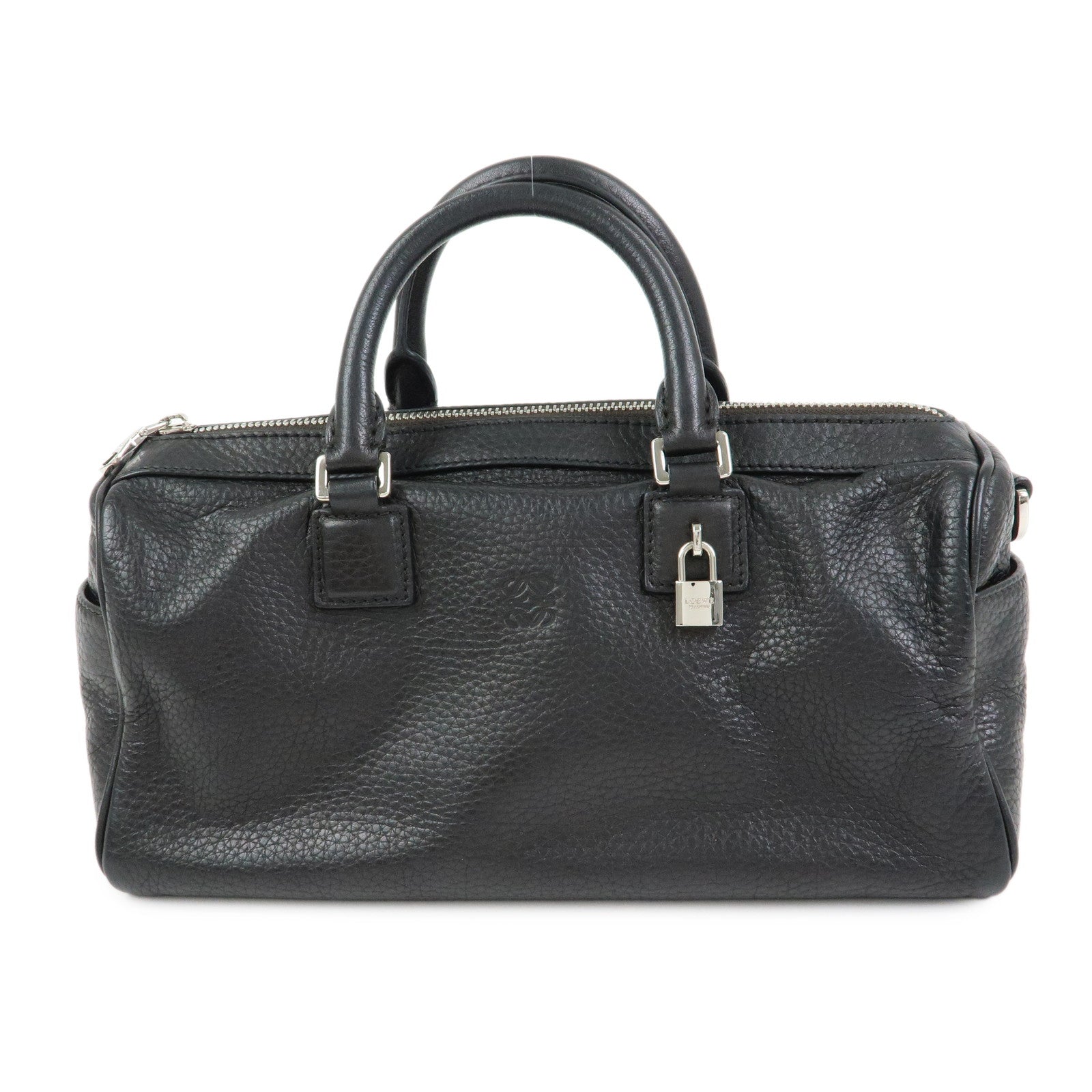 LOEWE Anagram Calf Leather Hand Bag Mini Boston Bag Black