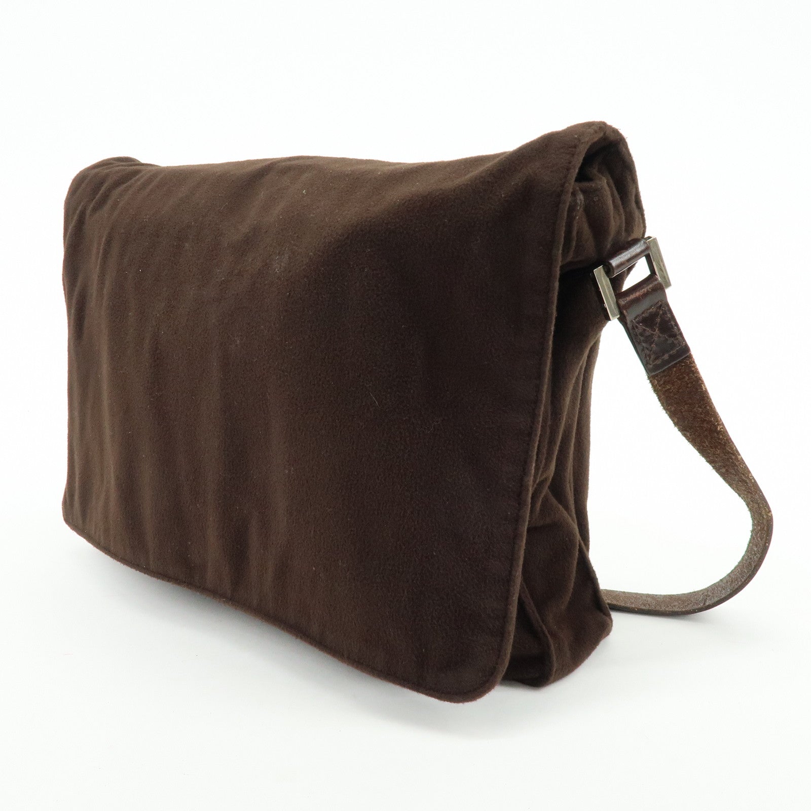 FENDI Wool Leather Shoulder Bag Crossbody Bag Brown 16071